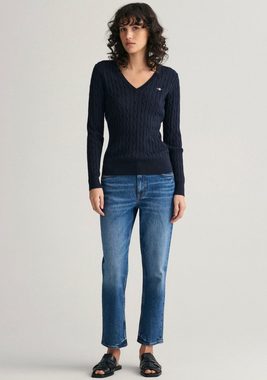 Gant Strickpullover STRETCH COTTON CABLE V-NECK mit Logostickerei auf der Brust