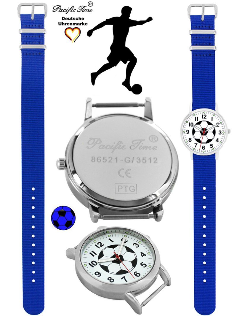 Pacific Time Match Fußball Armbanduhr Wechselarmband, Quarzuhr royalblau und Gratis Mix - Kinder Versand Design