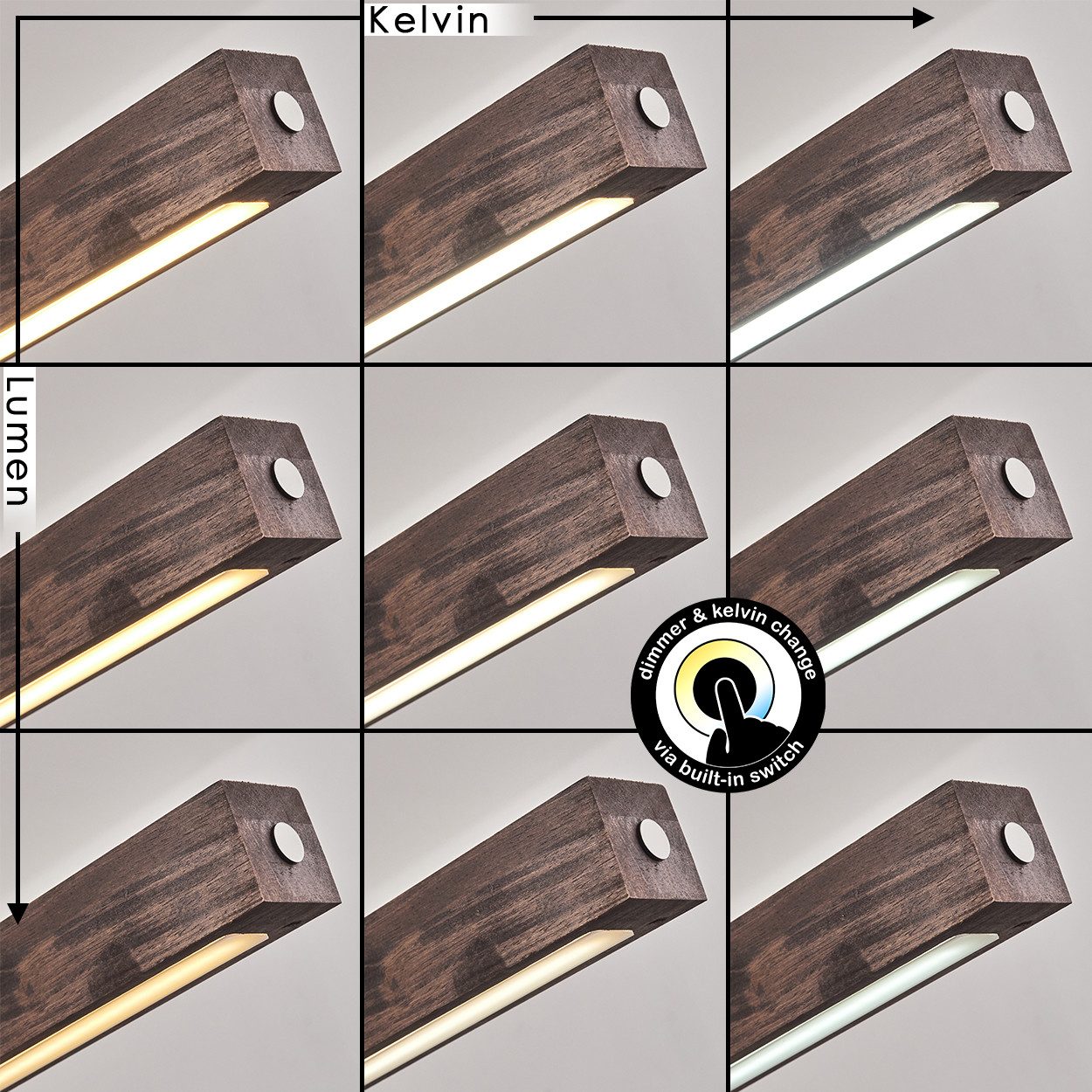 hofstein Pendelleuchte dimmbare Hängelampe aus Metall/Holz/Kunststoff in Schwarz/Dunkelbraun, LED wechselbar, 3000-6000 Kelvin, skandinavisches Design, Touchdimmer, LED 20 Watt, 2100 Lumen