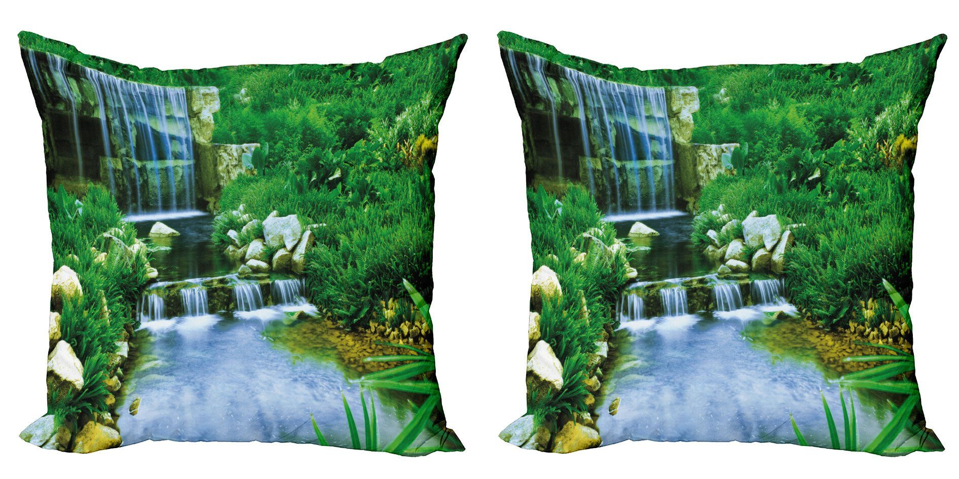 Kissenbezüge Modern Accent Doppelseitiger Digitaldruck, Abakuhaus (2 Stück), Natur Wasserfall Felsen Wald