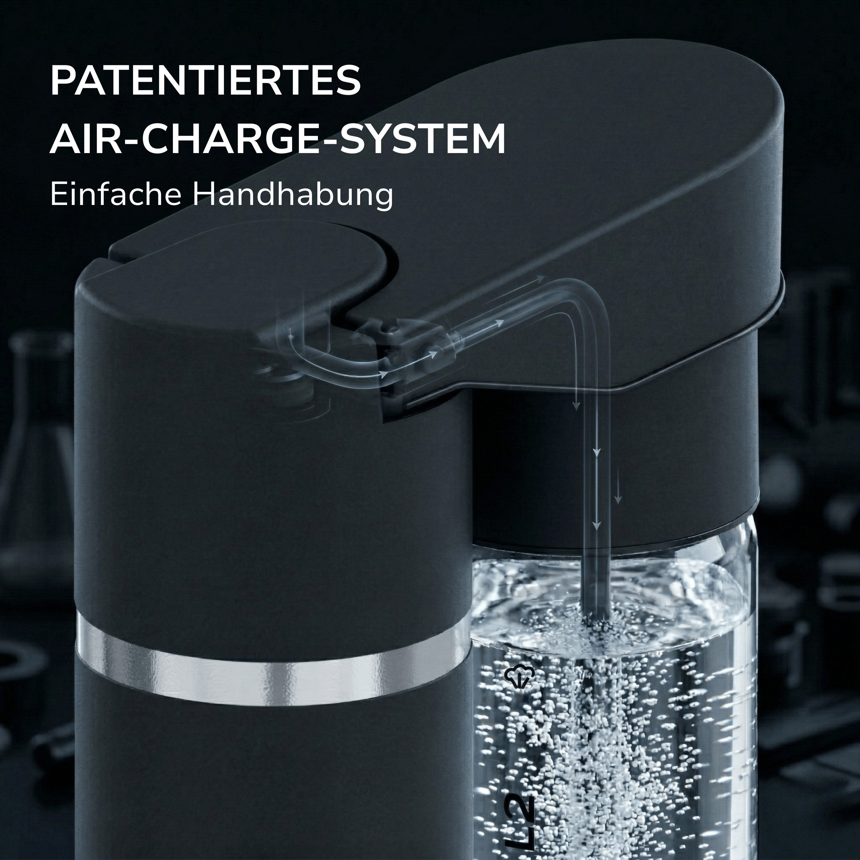 Nutrilovers Wassersprudler NUTRI-STREAM Wassersprudler C02 Edelstahl Schwarz, patentiertes System, Wassersprudler mit patentiertem Luftbefüllungssystem – Bild 3 von 5