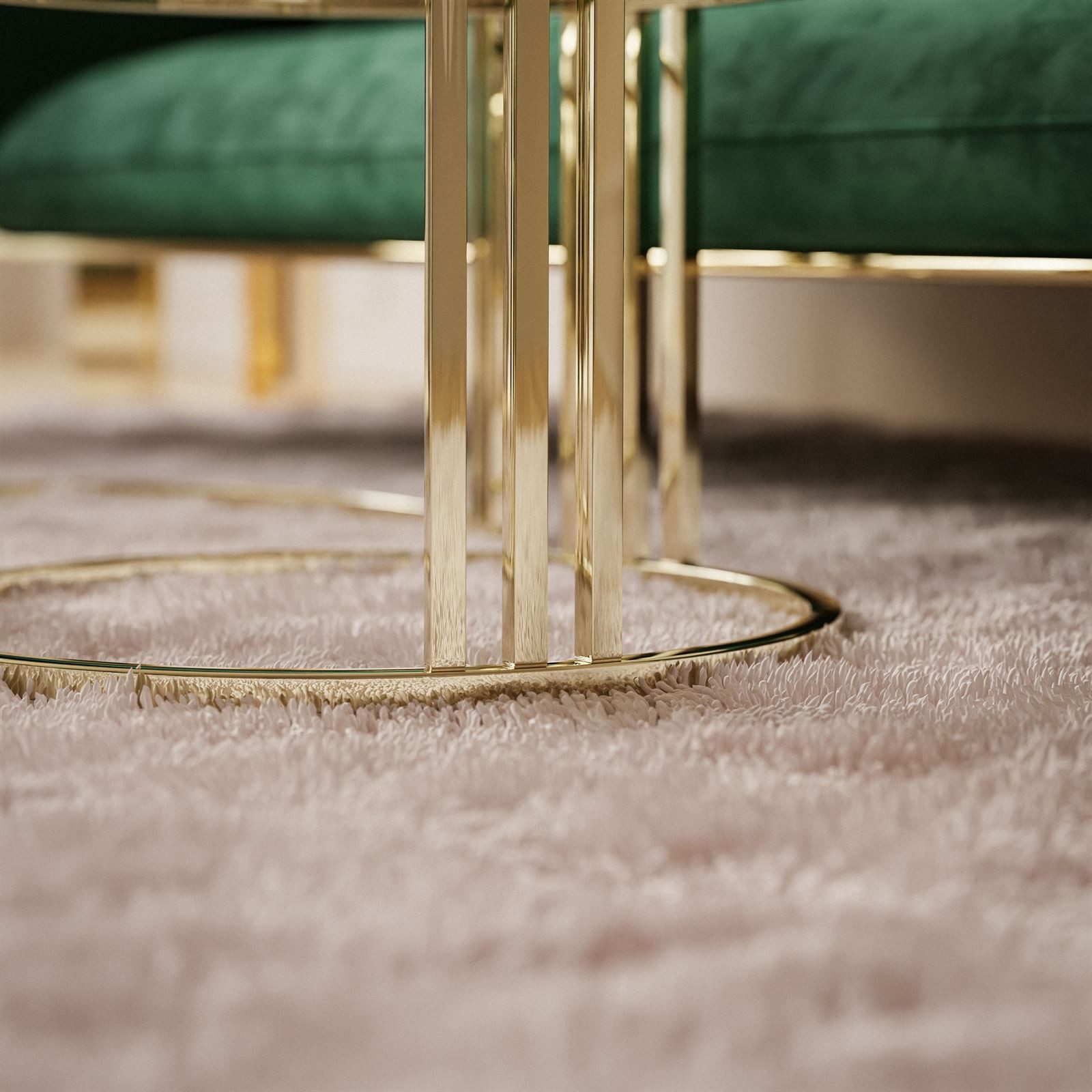 Lookway Couchtisch LORI 2in1 GLASS runder Couchtisch mit gold chrom Gestell (2er Set), Durchmesser: ⌀70 cm und ⌀50 cm,Höhe: 49 cm und 44 cm – Bild 4 von 5