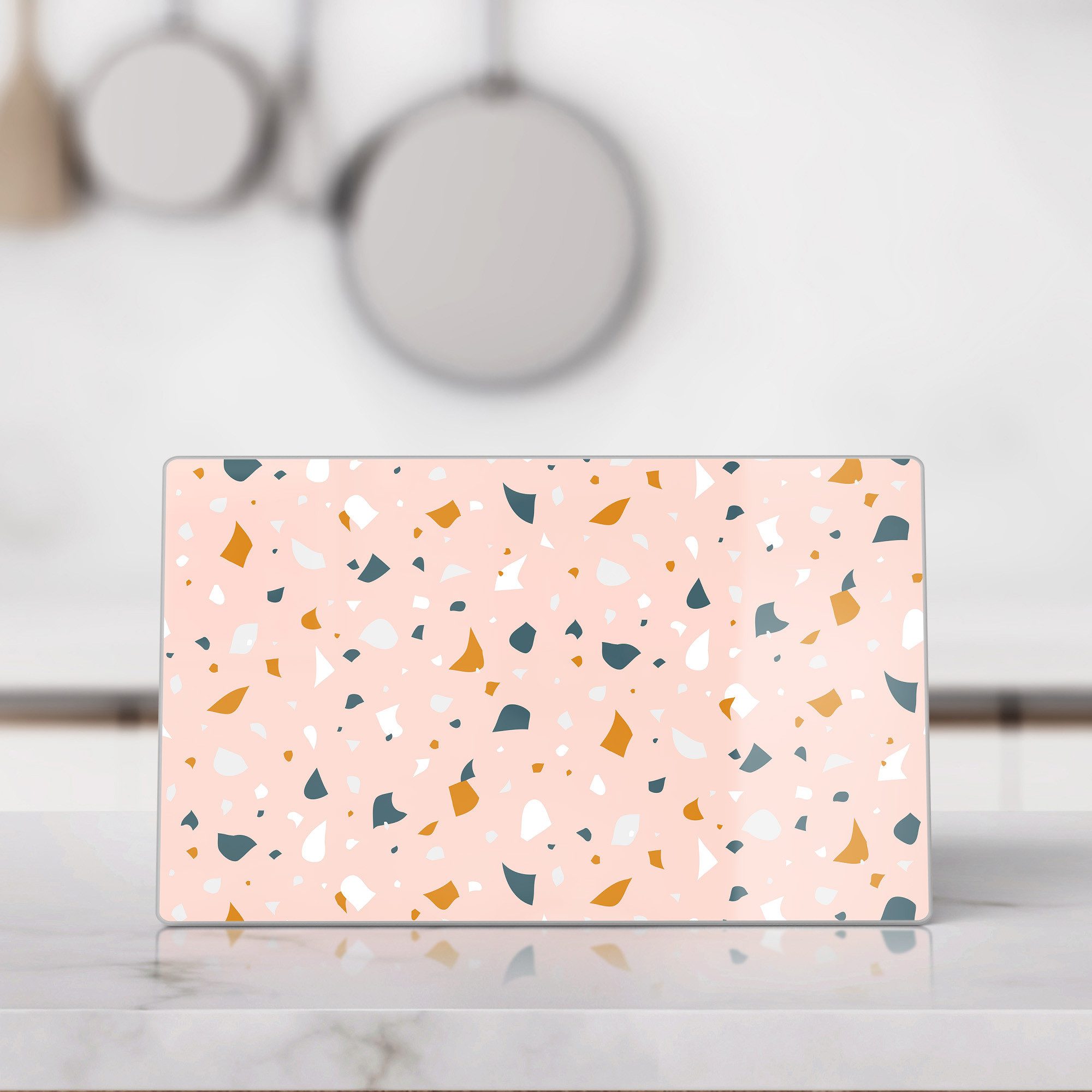 DEQORI Schneidebrett 'Rosa Terrazzo-Zauber', Glas, Platte Frühstücksbrett Schneideplatte