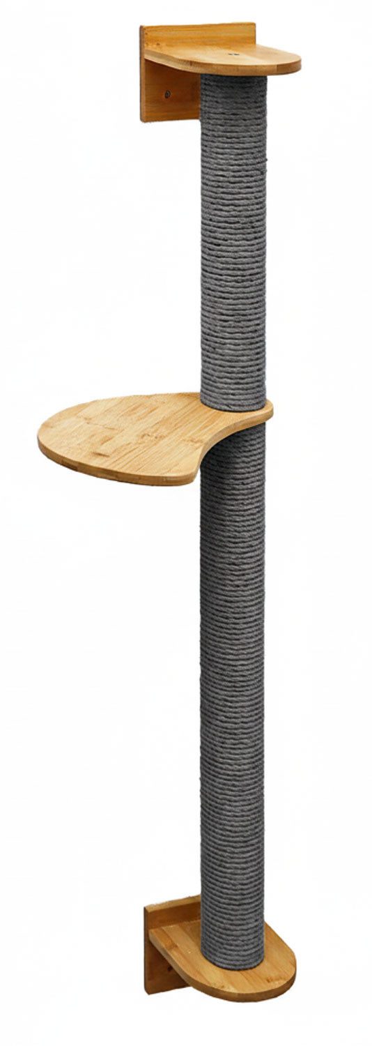 eyepower Kratzbaum zur Wandmontage - 102 cm Wandkratzbaum für Katzen mit 1 Bambus Plateau, Sisalstamm Wand - Katzenkratzbaum platzsparend - Kletterwand Katze