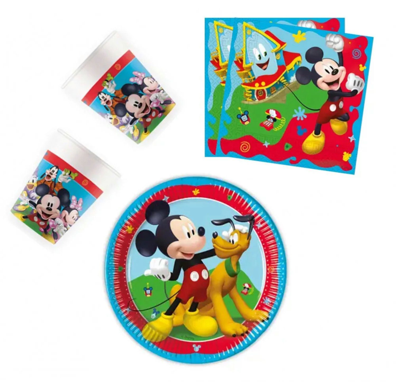 Disney Mickey Mouse Kindergeschirr-Set Disney Mickey Maus und Freunde Geburtstag Deko Set 36tlg. (36-tlg), 8 Personen, Partyset Kinder