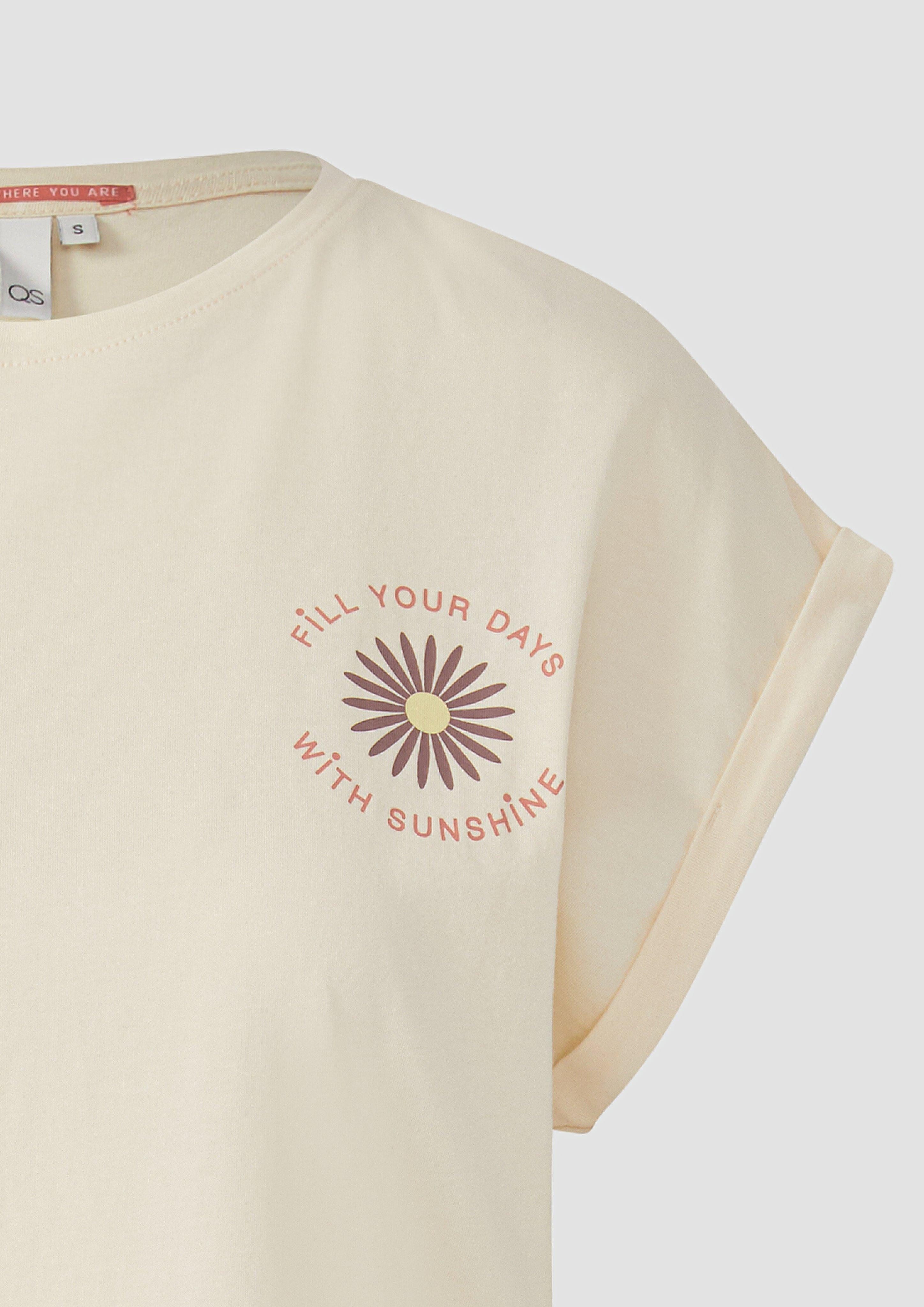 QS Kurzarmshirt Lockeres T- Shirt mit Ärmelaufschlag und Frontprint