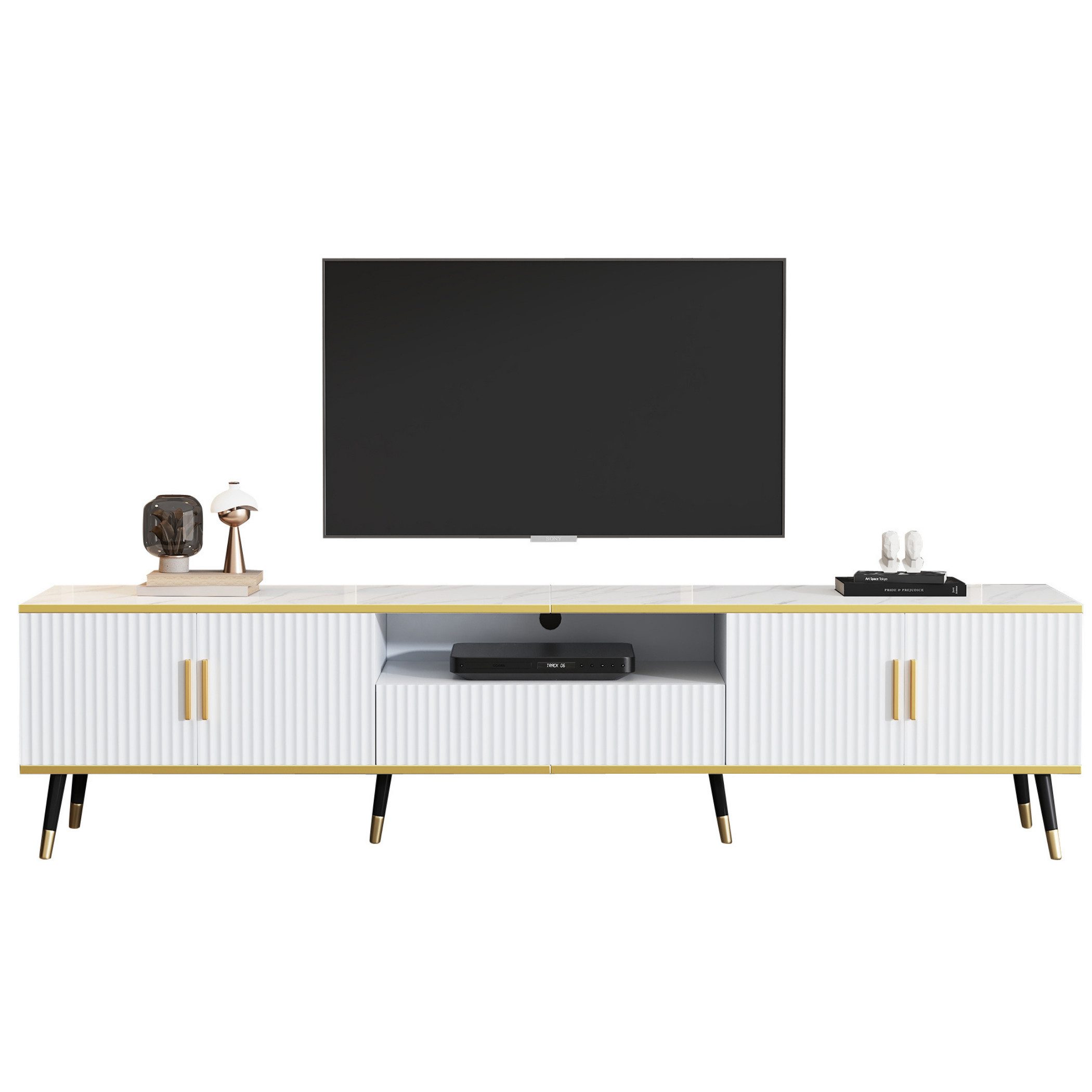 SeedWave Lowboard Modern TV Schrank,TV-Lowboard mit 2 Türen, 1 Schublade, 1 Offenem Fach, Kabelmanagement-Loch an der Rückseite
