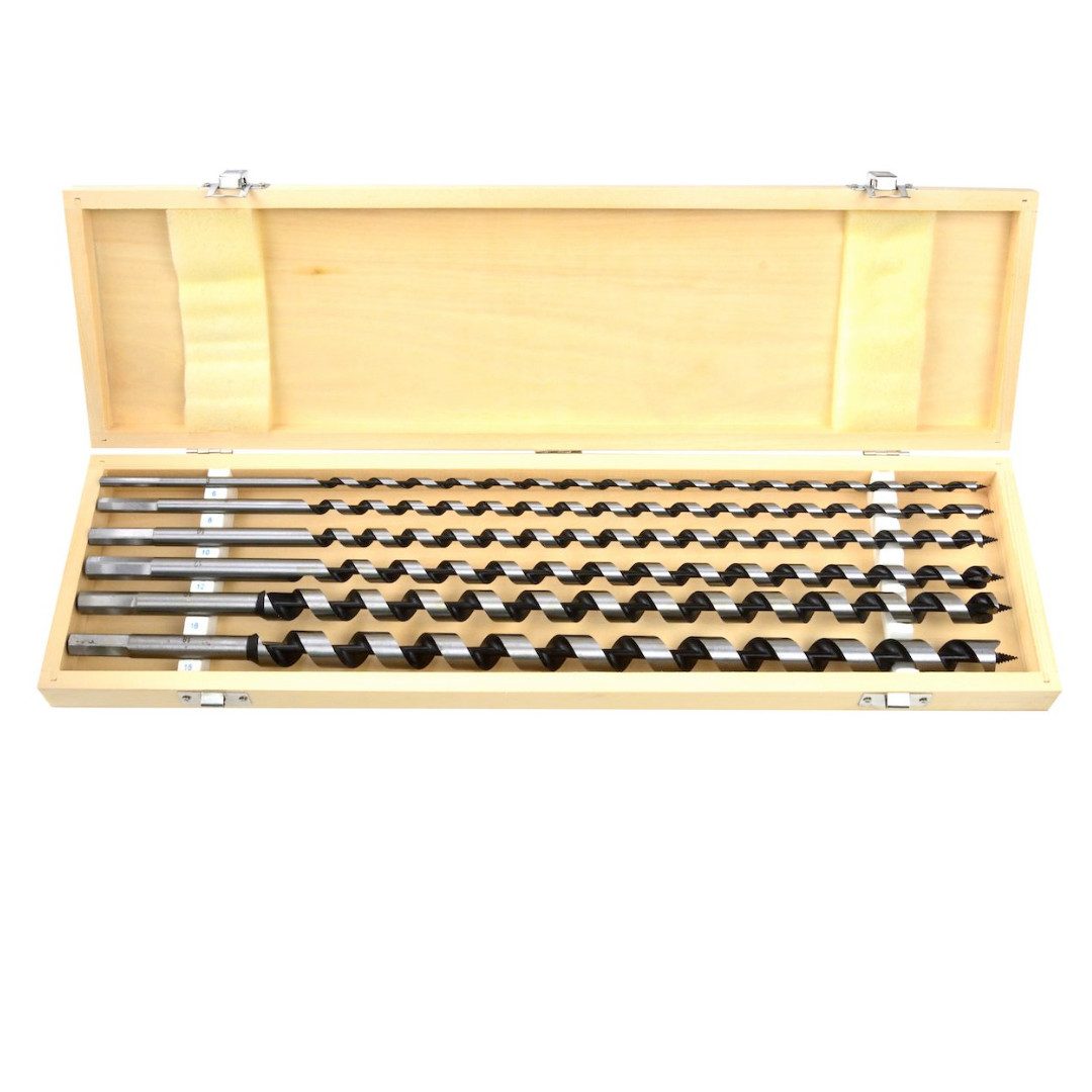 GEKO Schlangenbohrer Schlangenbohrer Set 6tlg Holzbohrer 460 mm 6-18 mm Sechskant, (Set, 6-tlg., Set), 460 mm Länge, Sechskantschaft, Holzkassette