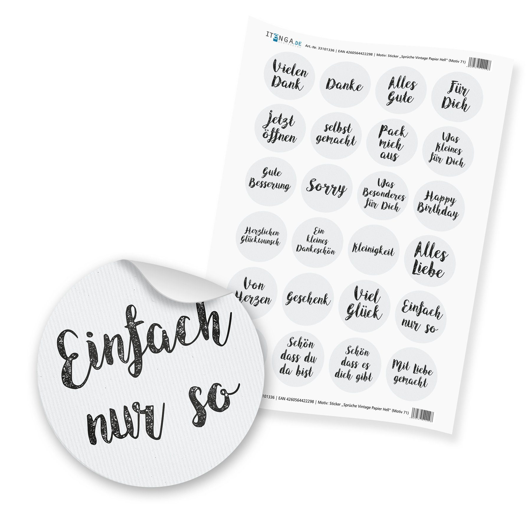 itenga Aufkleber 24 x itenga Sticker „Sprüche Vintage Papier Hell“ unlackiert (Motiv 71