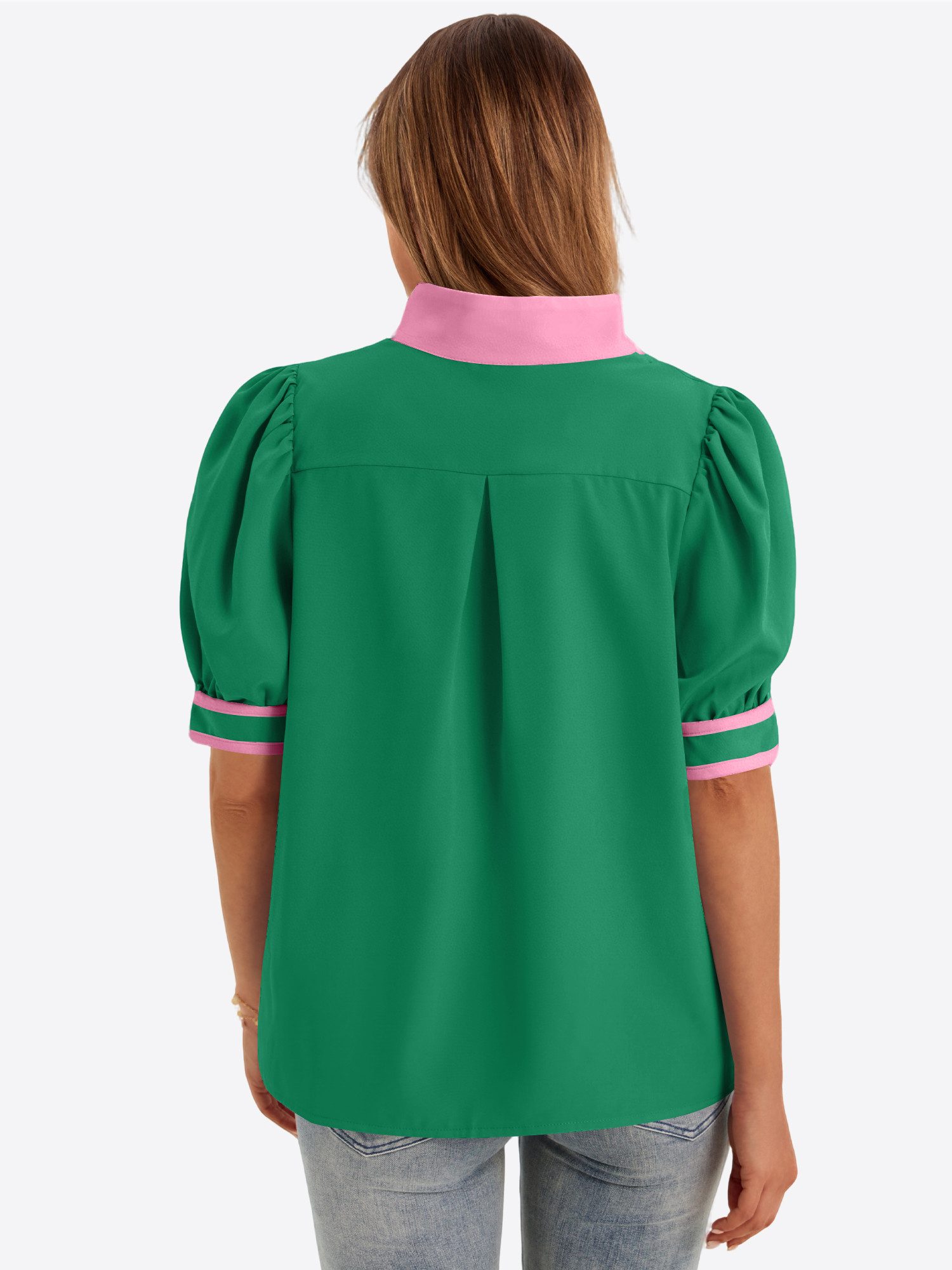 Imily Bela T-Shirt Damen Puffarmbluse mit V-Ausschnitt (Packung, 1-tlg., 1per-Pack) kontrastfarben