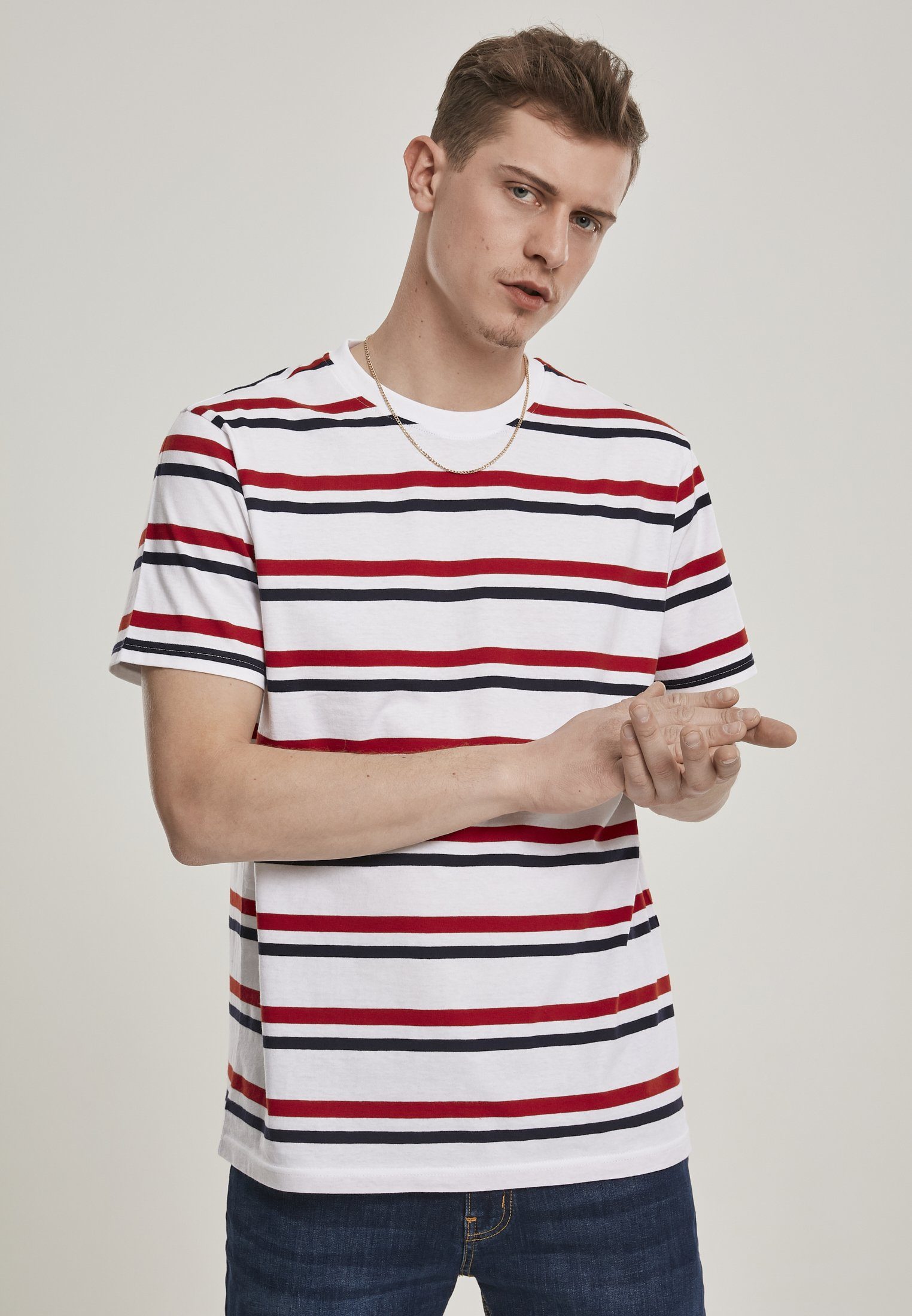 URBAN CLASSICS T-Shirt T-Shirt Yarn Dyed Skate Stripe Tee (1-tlg) white/red/midnightnavy