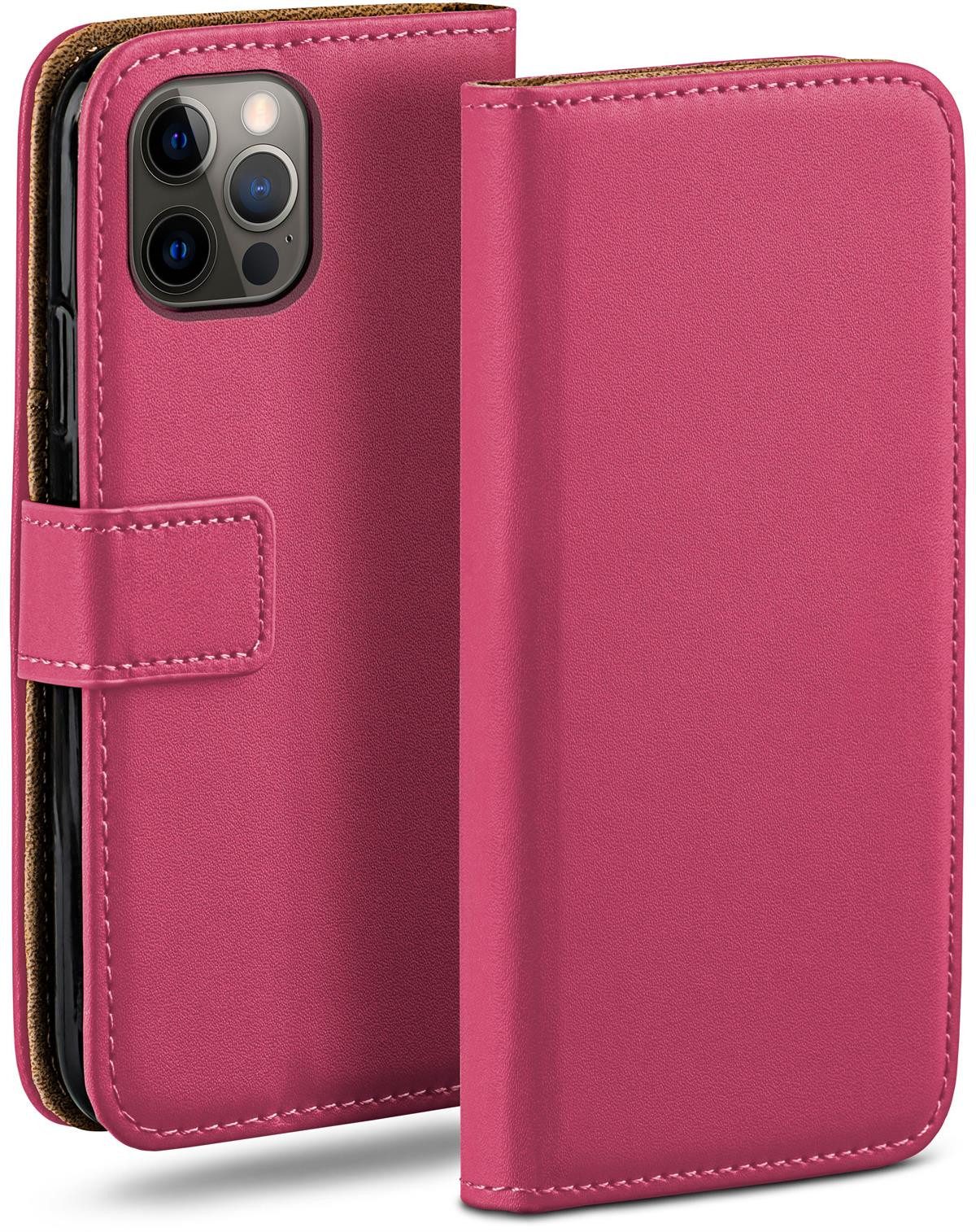 moex Handyhülle für iPhone 12 Pro Max Hülle Klappbar Book Case Pink 6,7 Zoll, Klapphülle Kartenfach Flip Cover Handytasche Leder Optik Schutzhülle