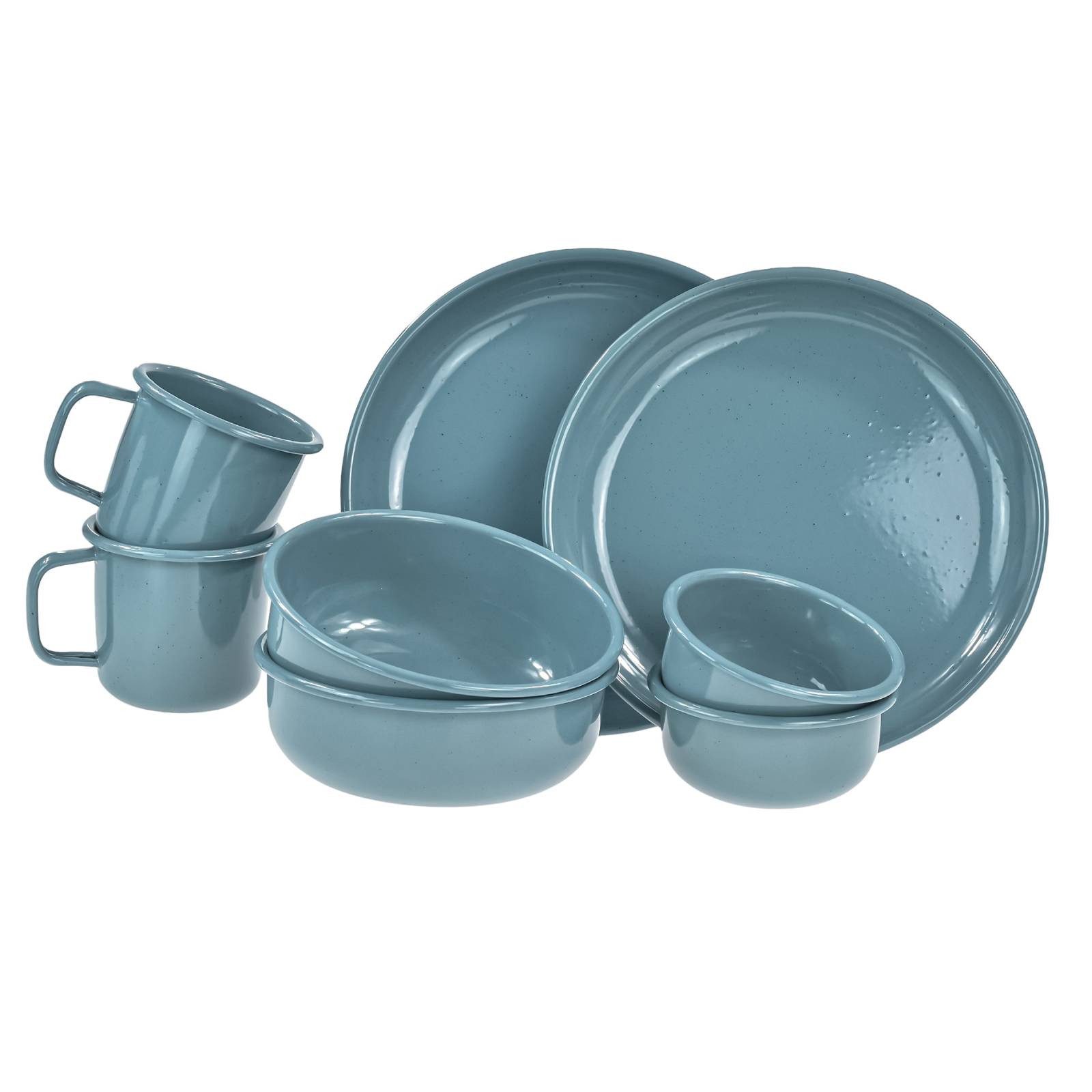 Barebones Geschirr-Set "Rolled Emaille" für 2 Personen Camping Outdoor Picknick Garten (8-tlg), 2 Personen, Metall, Campinggeschirr Set, 8 Teile aus Emaille in hochwertiger Qualität