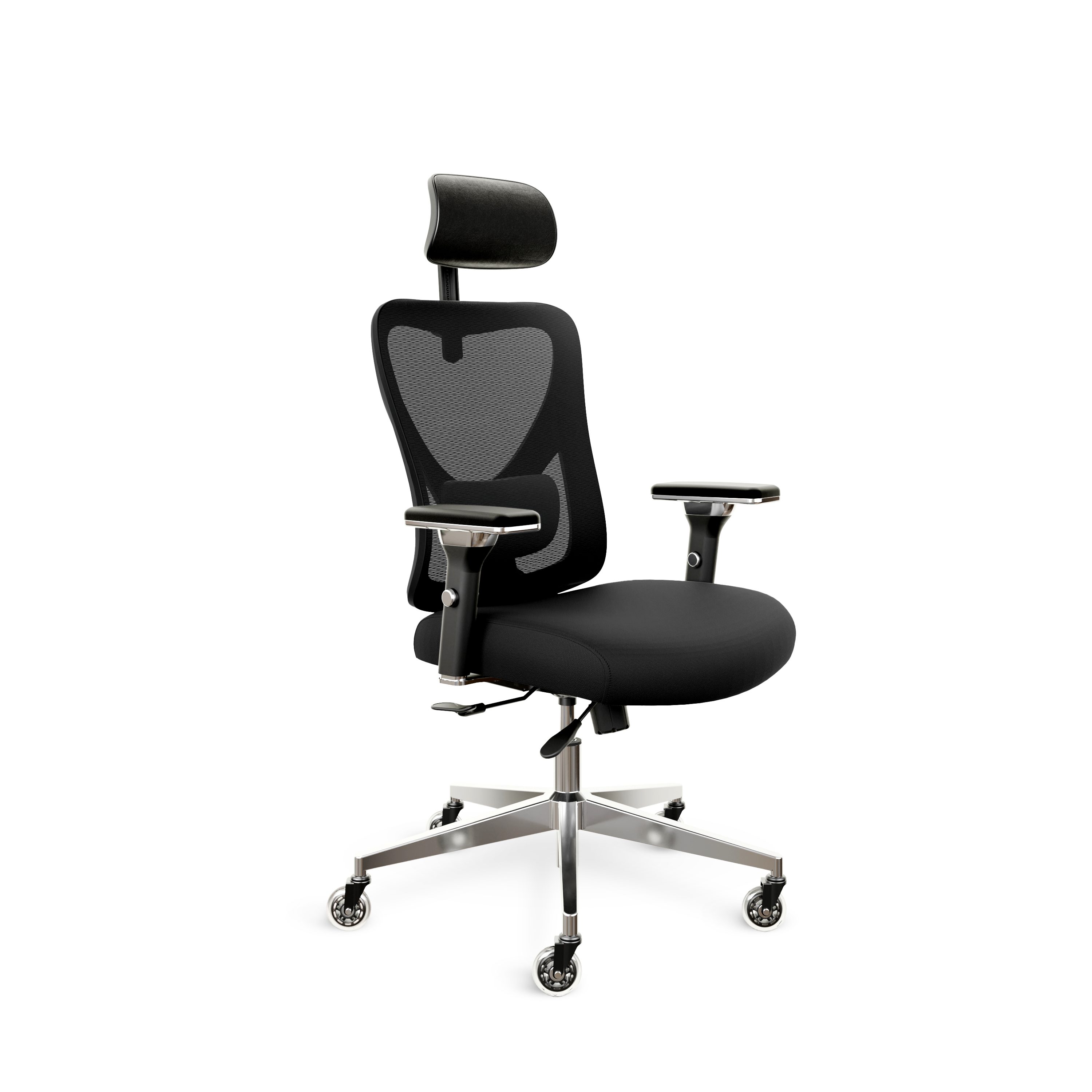 CLOUVOU Bürostuhl Ergonomisch, Schreibtischstuhl bis 150 kg - Testsieger (CleverSeat - Chefsessel für Arbeitszimmer, 4D Chrom-Metallarmlehne), Blade Wheels, Homeoffice, Gaming Stuhl, Drehstuhl