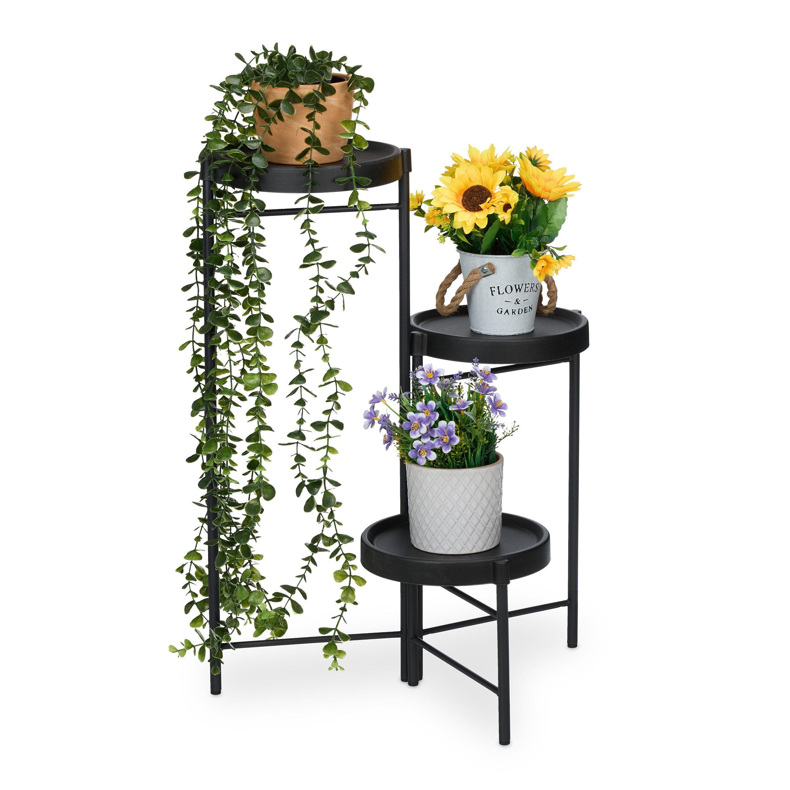 relaxdays Pflanzentreppe Blumenregal mit 3 Ablagen (1 St), schwarz günstig online kaufen
