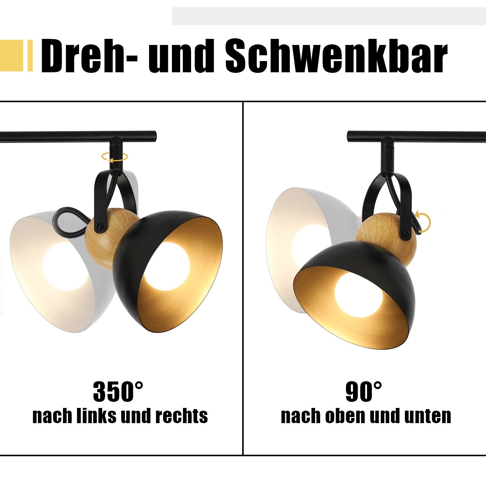 Nettlife Deckenstrahler Vintage Schwarz E27 Schwenkbar 350° Retro Flurlampe Metall Industrial, Schwenkbar, ohne Leuchtmittel, Deckenleuchte für Flur Küche Eingang Wohnzimmer Schlafzimmer