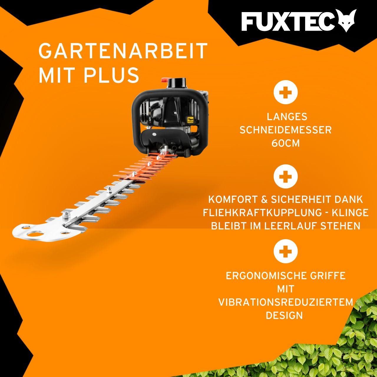 FUXTEC Benzin-Heckenschere FX-MH123ECO, 25.4ccm, 90° drehbarer Griff, 60 cm Schwertlänge, leichtgewichtig