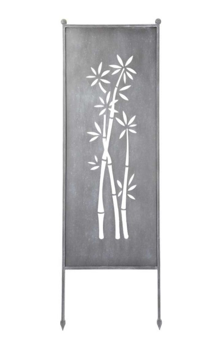 finehomegarden Gartenstecker Stele Metall Bambus Sichtschutz grau (1-St) Windschutz Outdoor H205cm B64cm Dekowand Garten / Spedition