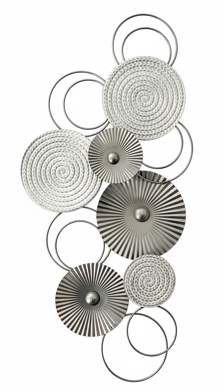 MF Wanddekoobjekt Wandbild Sixo Metall Wanddeko Wandschmuck Kreise 83x38 cm Silber Weiss (1 St) – Bild 5 von 5