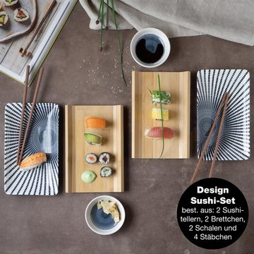 Moritz & Moritz Tafelservice Moritz & Moritz Gourmet - Sushi Set 10 teilig Blaue Sonne (8-tlg), 2 Personen, Geschirrset für 2 Personen