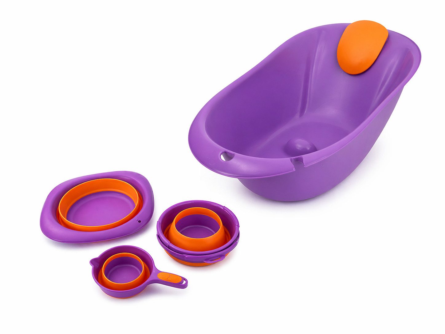 Boncuks Home Babybadewanne Baby Badewanne Set mit Zubehör 60cm-Kompakt, Lila/Orange