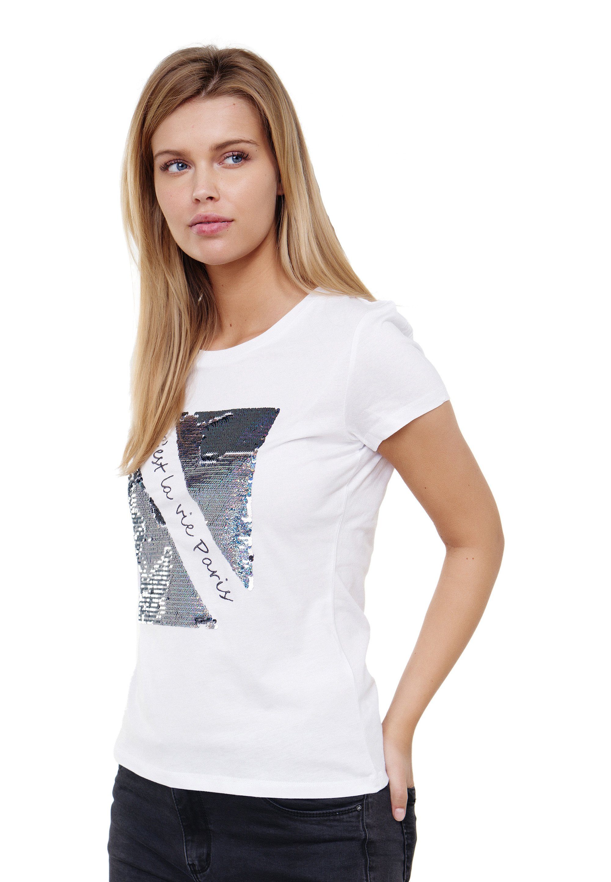 Decay T-Shirt mit coolem Pailletten-Besatz