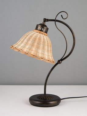 Helios Leuchten Tischleuchte Tischlampe Rattan Korbgeflecht Landhausstil, für Schreibtisch Nachttisch Leselampe, Rattanlampe skandinavischer Stil