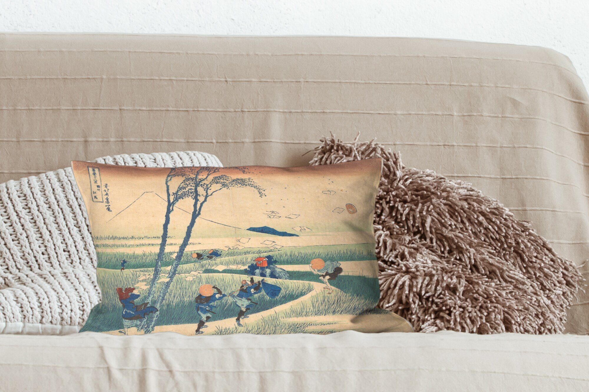 der MuchoWow mit Schlafzimmer Suruga Katsushika Gemälde Dekokissen Zierkissen, Wohzimmer von Dekoration, Ejiri - in Füllung, Provinz Dekokissen Hokusai,