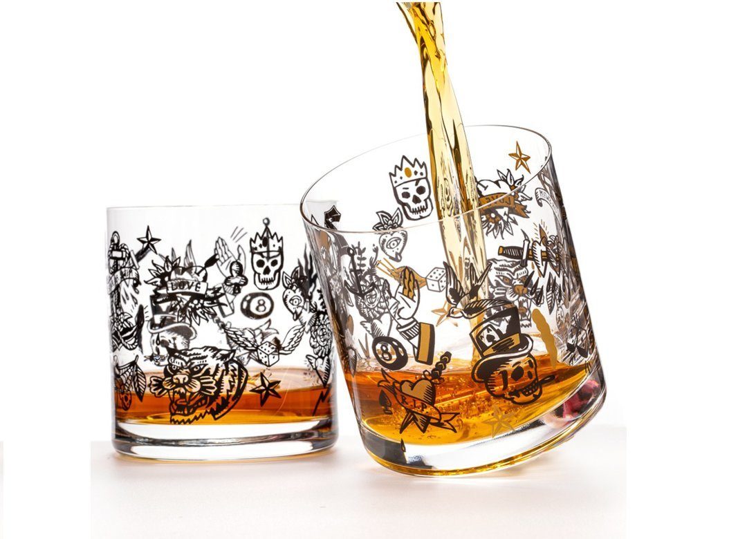 Whiskyglas Tattoo Kristallglas Whiskygläser Wassergläser 410 ml 2er Set