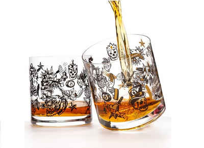 Crystalex Whiskyglas Tattoo Kristallglas Whiskygläser Wassergläser 410 ml 2er Set, Kristallglas, 2 unterschiedliche Motive