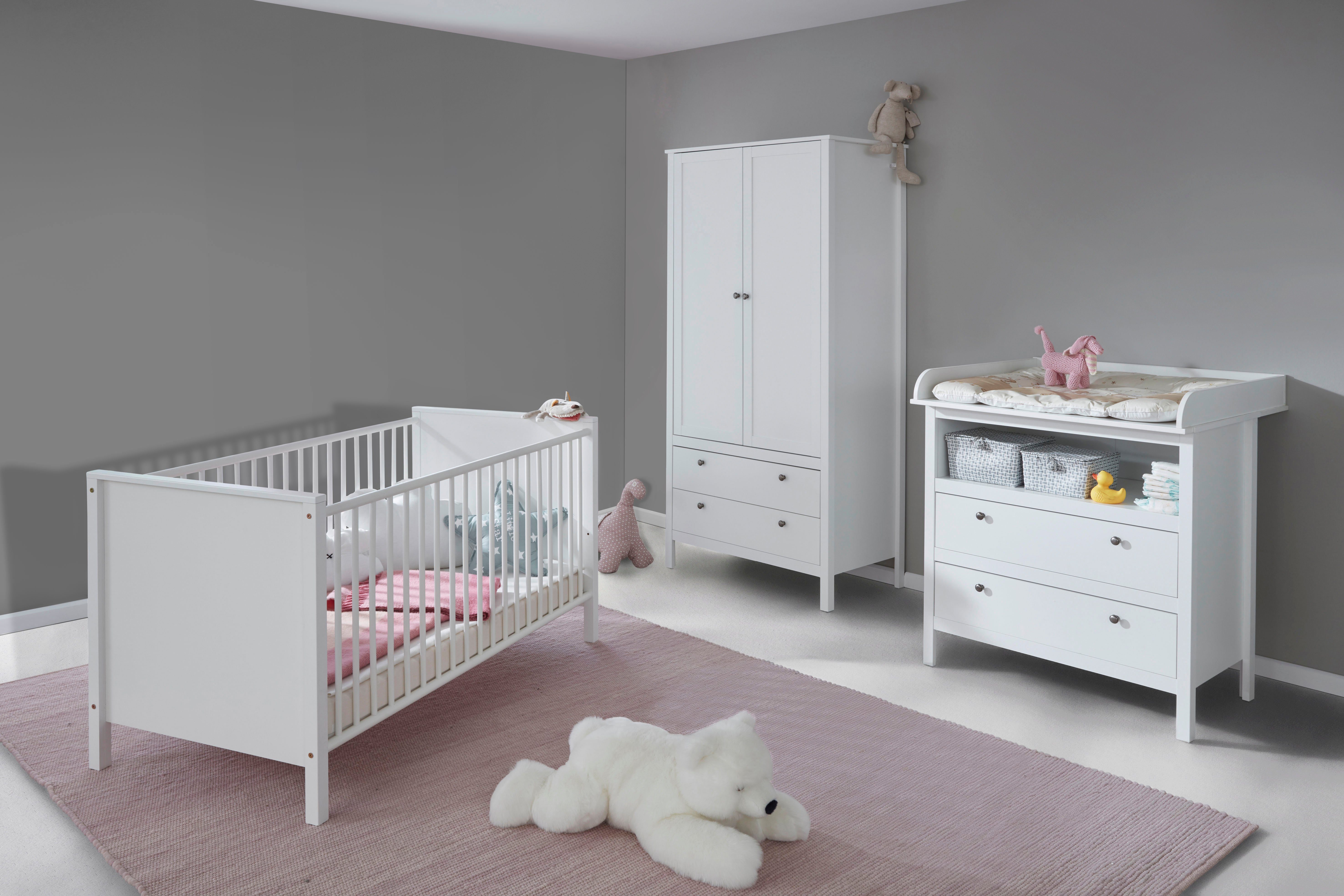 Schrank), trg. + Bett, (Set, trendteam Babyzimmer-Komplettset Wickelkommode, Ole, + Schrank 3-St., Wickelkommode Bett 2