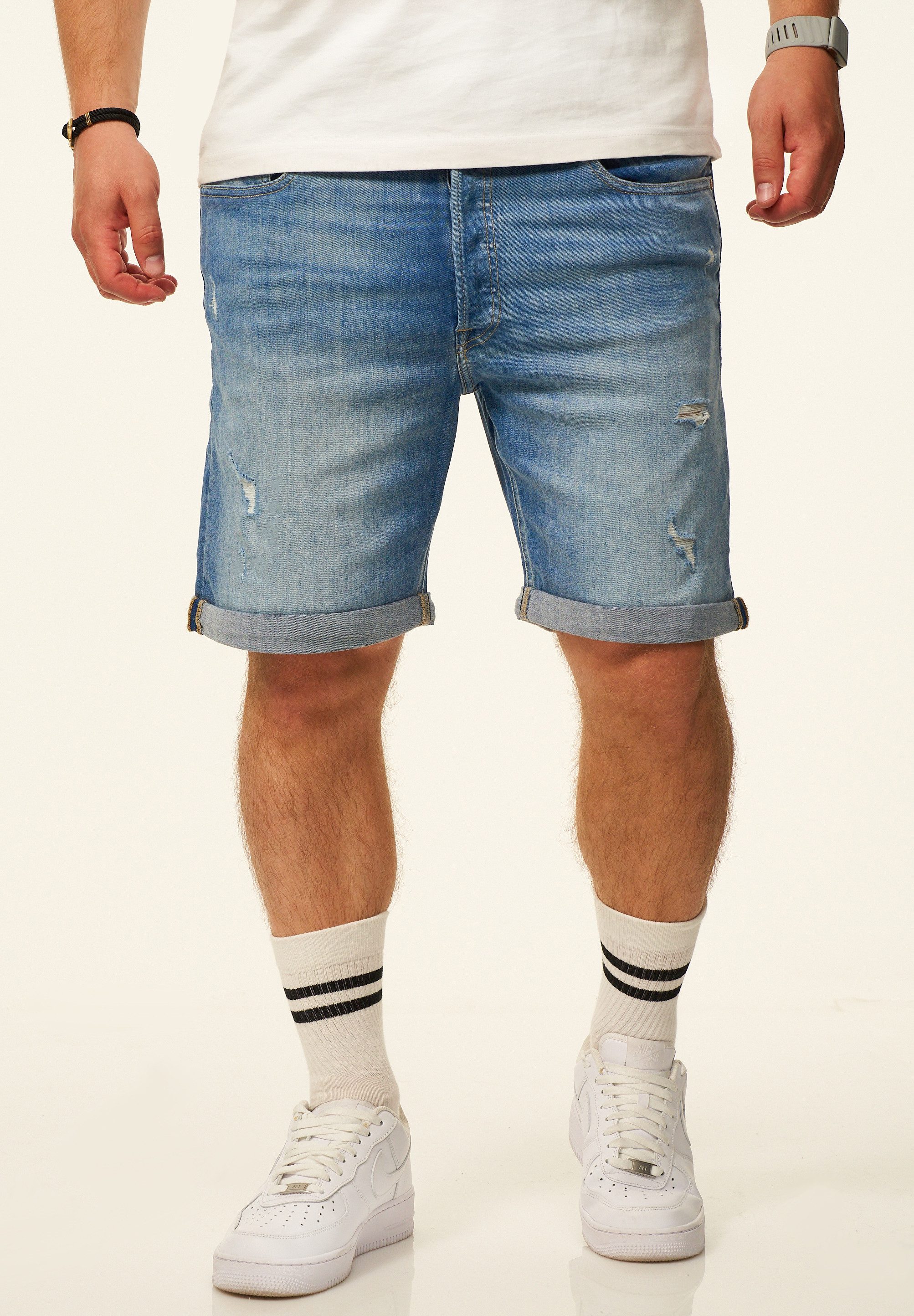 Jack & Jones Jeansshorts RICK Kurze Hose Original Denim mit Stretch Kurze Jeanshose im Destroyed Look & Regular-Fit für Herren