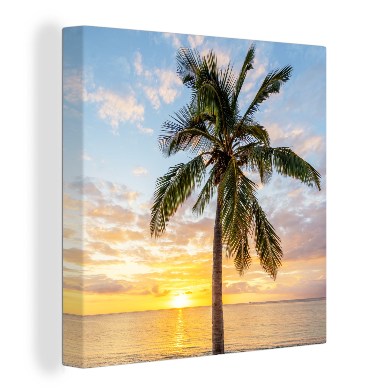 OneMillionCanvasses® Leinwandbild Strand - Palme - Sonnenuntergang, (1 St), Leinwand Bilder für Wohnzimmer Schlafzimmer