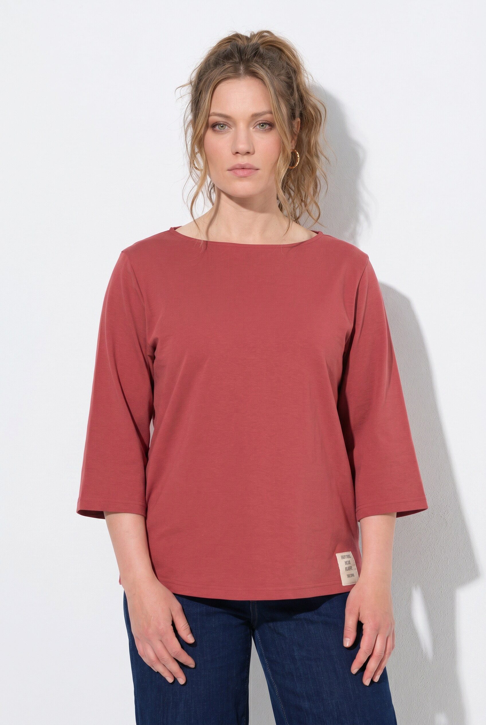 Ulla Popken T-Shirt Shirt U-Boot-Ausschnitt 3/4-Arm Biobaumwolle