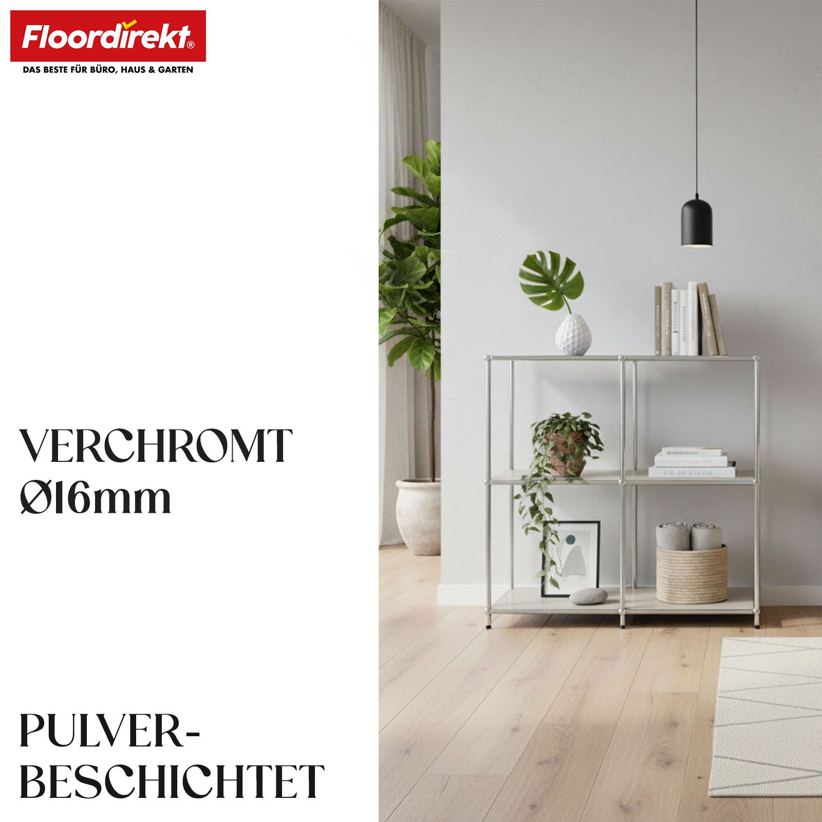 Floordirekt Sideboard Concept Epure MK-027 Metallregal, B78 × T40 × H82 cm, diverse Farben (modular, kratzfeste Pulverbeschichtung), offenes Ablageregal mit verchromtem Metallgestell, Design Regal