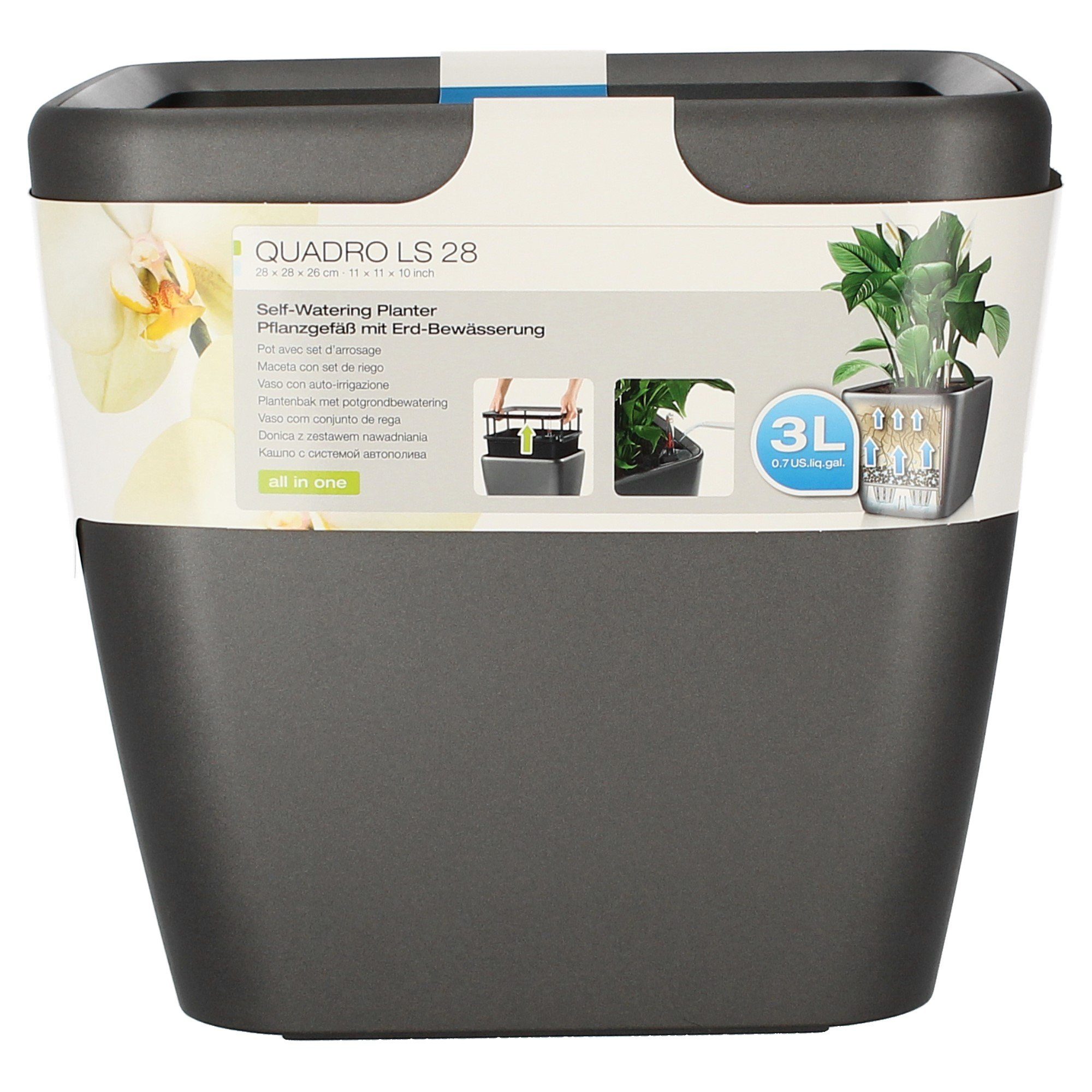 Thumbnail - Lechuza® Pflanzkübel Quadro LS 28 - anthrazit metallic, AIO Komplettset