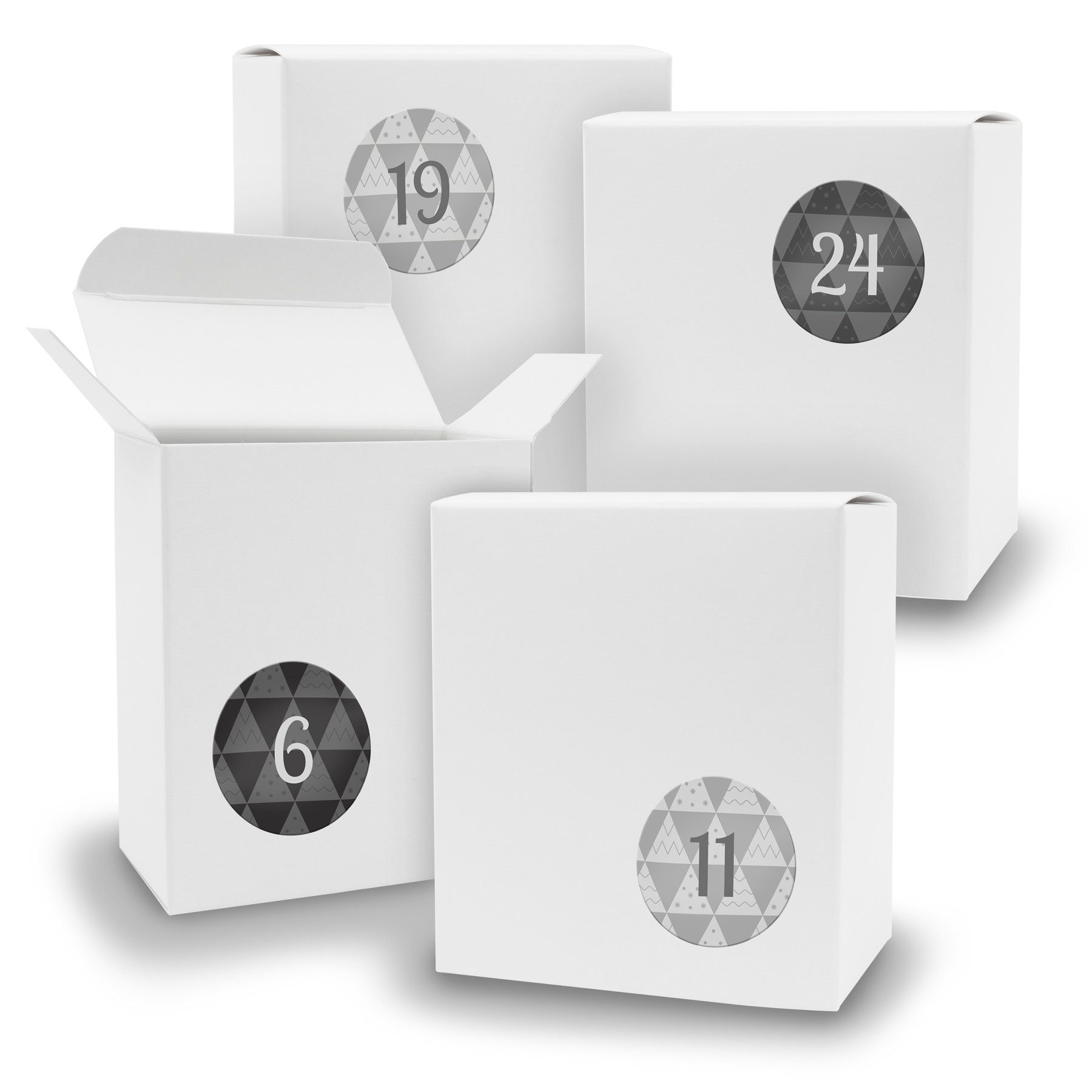 V07 zum 24x WEISS + Z25 Füllen Adventskalender Sticker befüllbarer Adventskalender itenga Quader