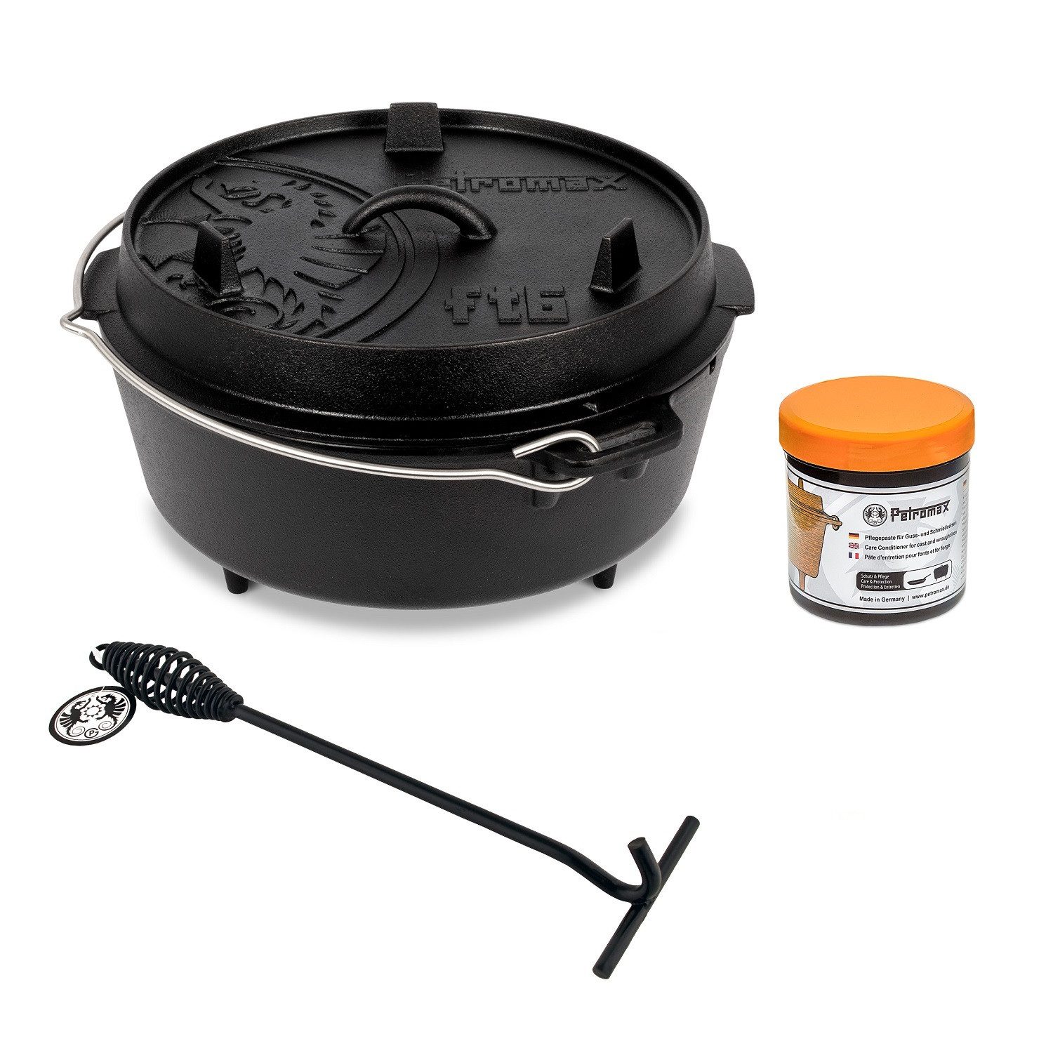 Petromax Schmortopf Petromax Feuertopf Dutch Oven Set Pflegepaste Deckelheber FT6