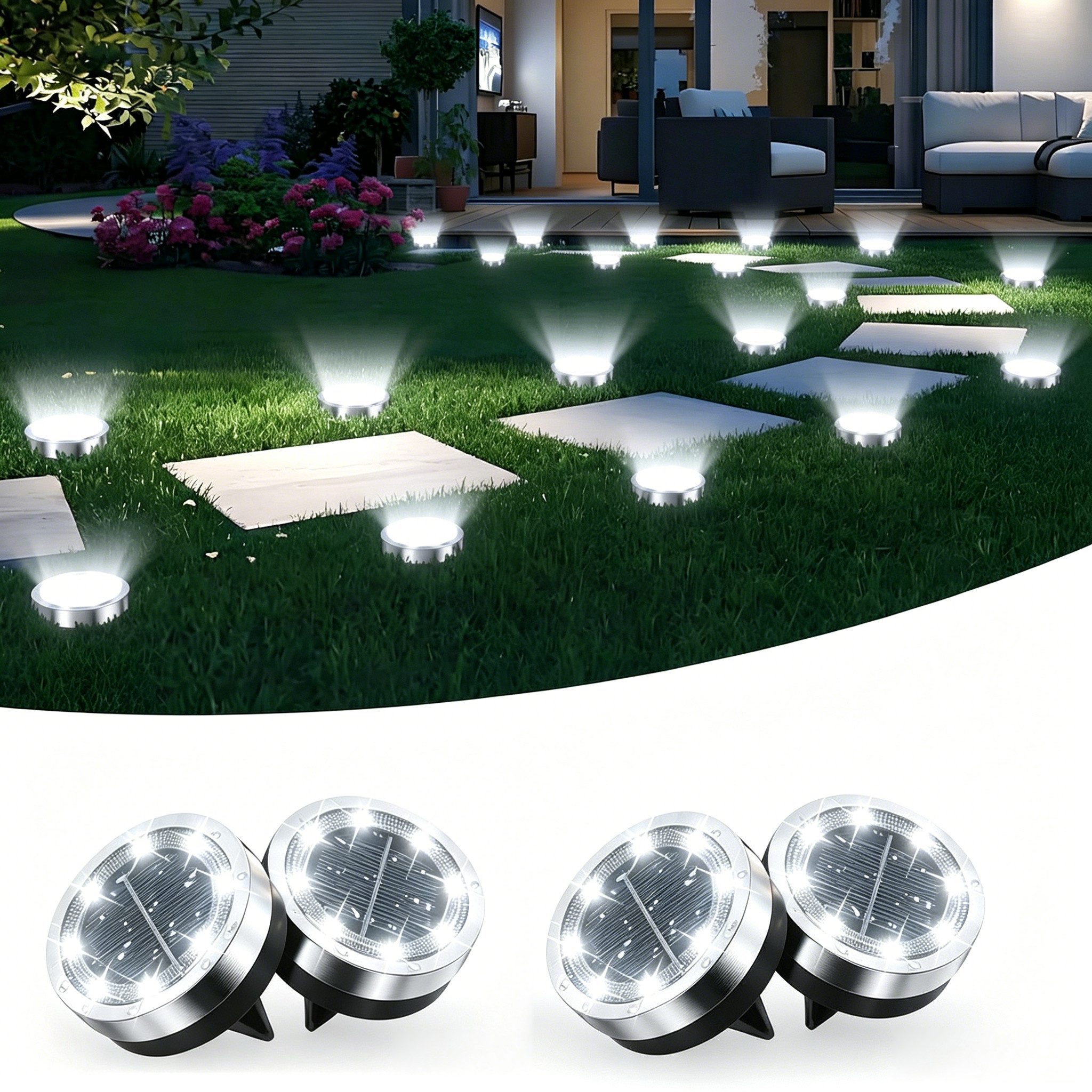 pedete LED Solarleuchte Solar-Bodenstrahler für den Außenbereich LED-Lampen Garten 4 Stück, Solar-Lampe, Bodenleuchte, Gartenstrahler, Tageslichtweiß,Warmweiß, Solar lampen für außen,gartendeko,Solar-Erdspieß