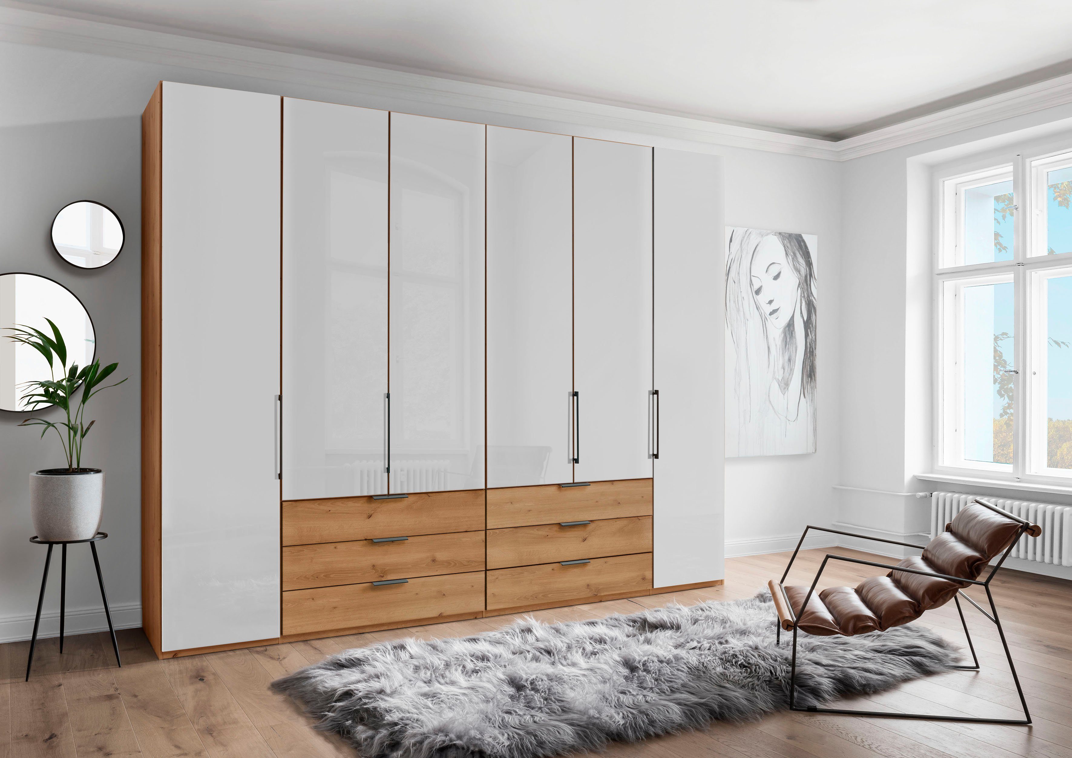 WIEMANN Falttürenschrank Monaco Teil-Glasfront sowie hochwertige Beschläge inkl. Schubladendämpfung