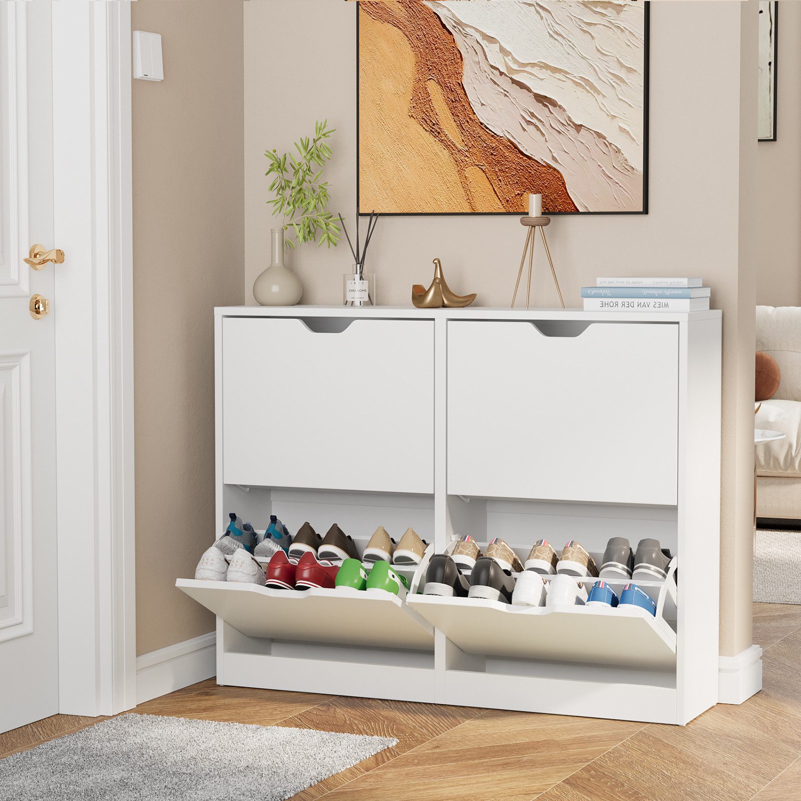 VOWNER Schuhschrank mit 4 Klappen, schmaler Schuhregal günstig online kaufen