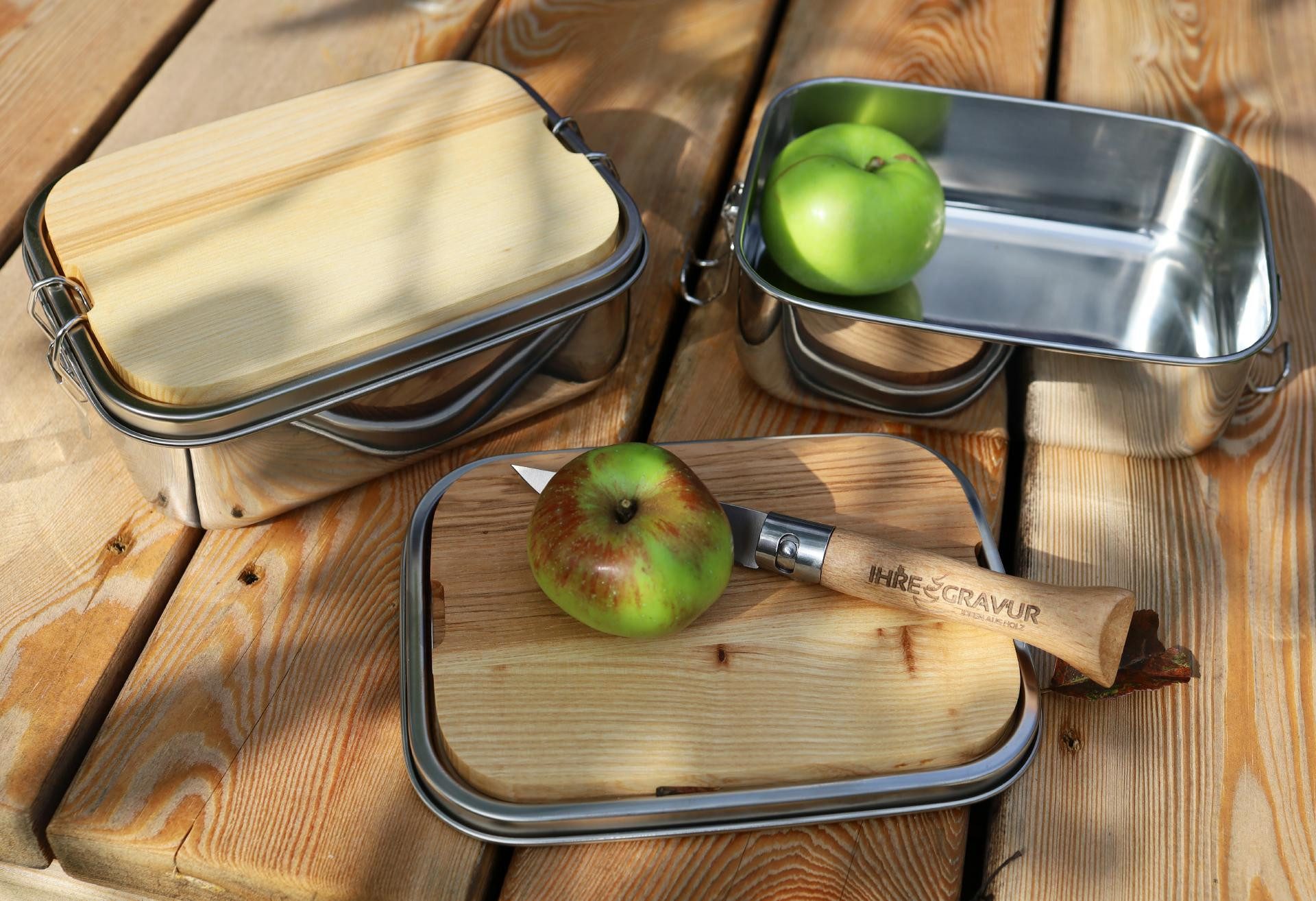Holz Frank Lunchbox Lunchbox 1200ml Edelstahl mit Schneidebrett aus massivem Eichenholz, Edelstahl, Premium 316 Edelstahl – Bild 2 von 2