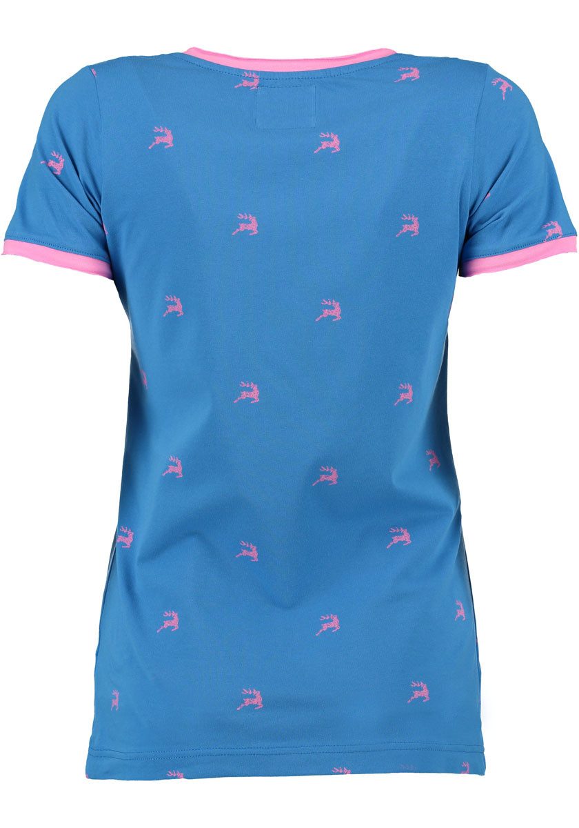 OS Trachten Trachtenshirt Xenavo Tailliert, 1/2-Arm, Rundhals, Kontrastverarbeitung, Alloverdruck