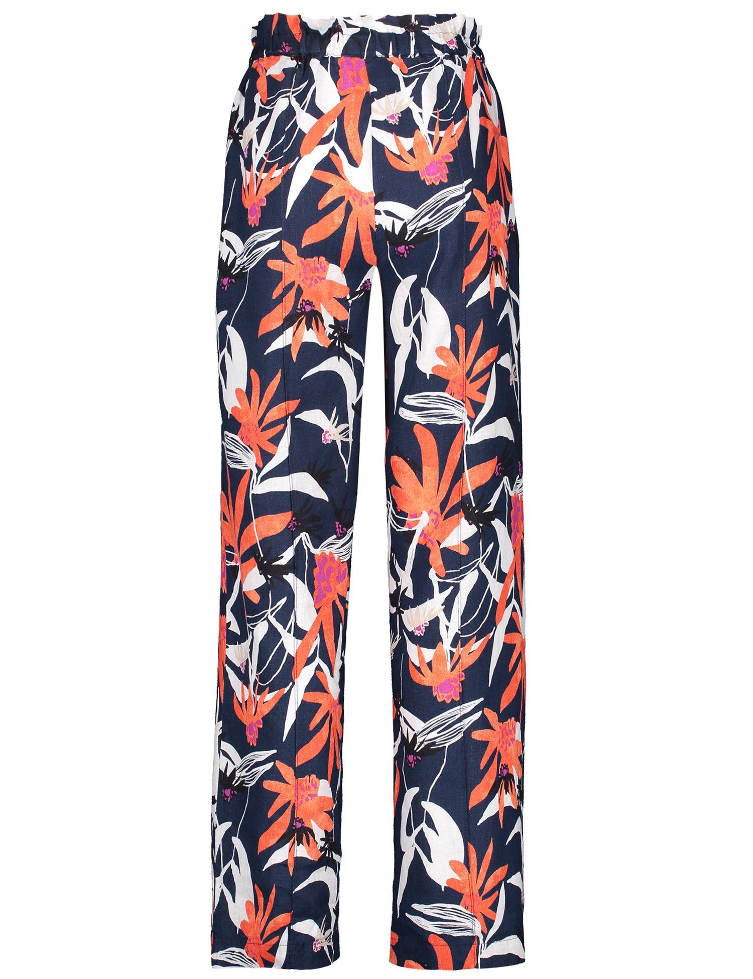 GERRY WEBER 5-Pocket-Hose Gemusterte Leinenhose mit weitem Bein