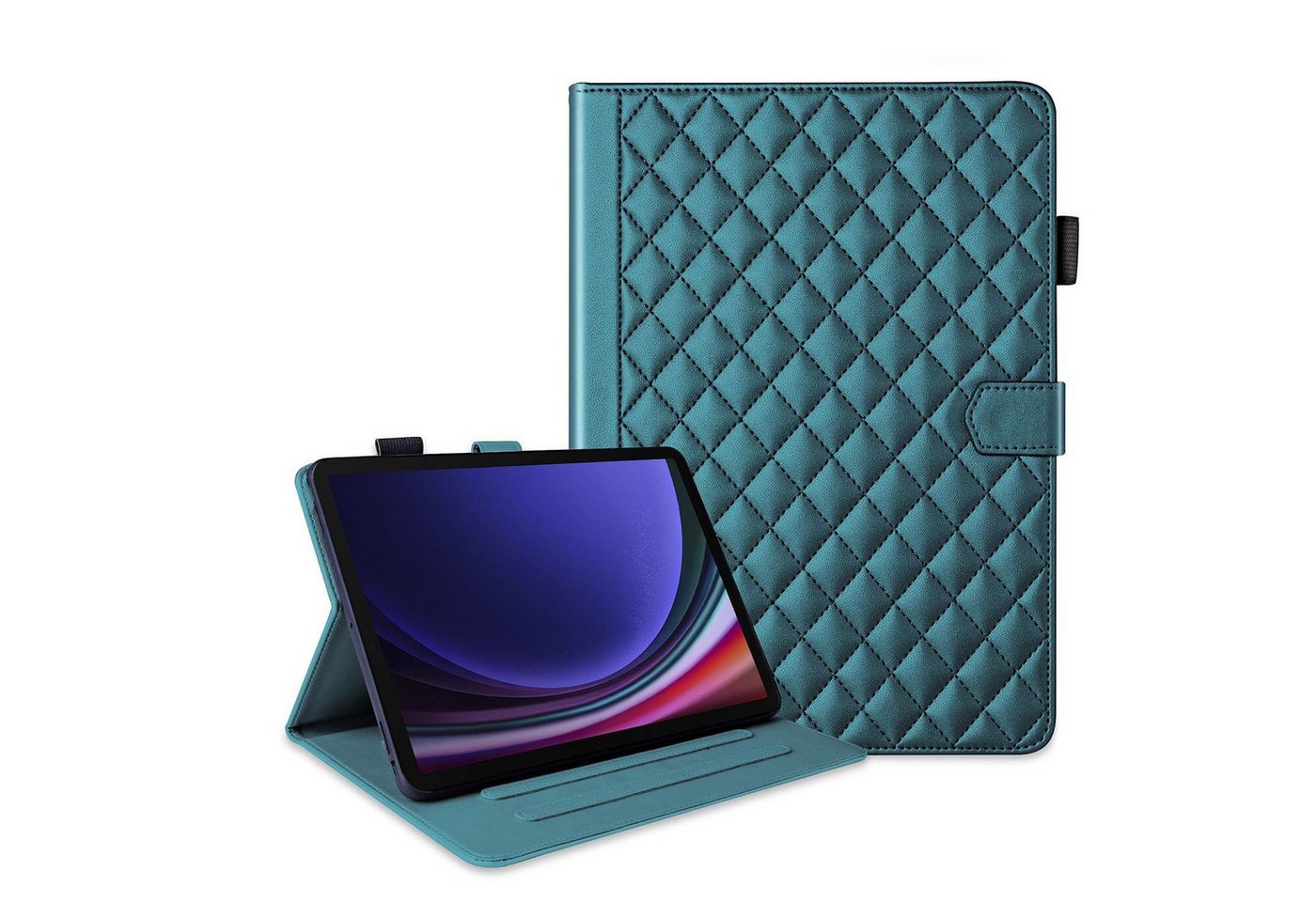 Wigento Tablet-Hülle Für Samsung Galaxy Tab S10 FE Plus Design Kunstleder Hülle Grün, Kunstlederhülle mit Rhombus-Textur und Standfunktion