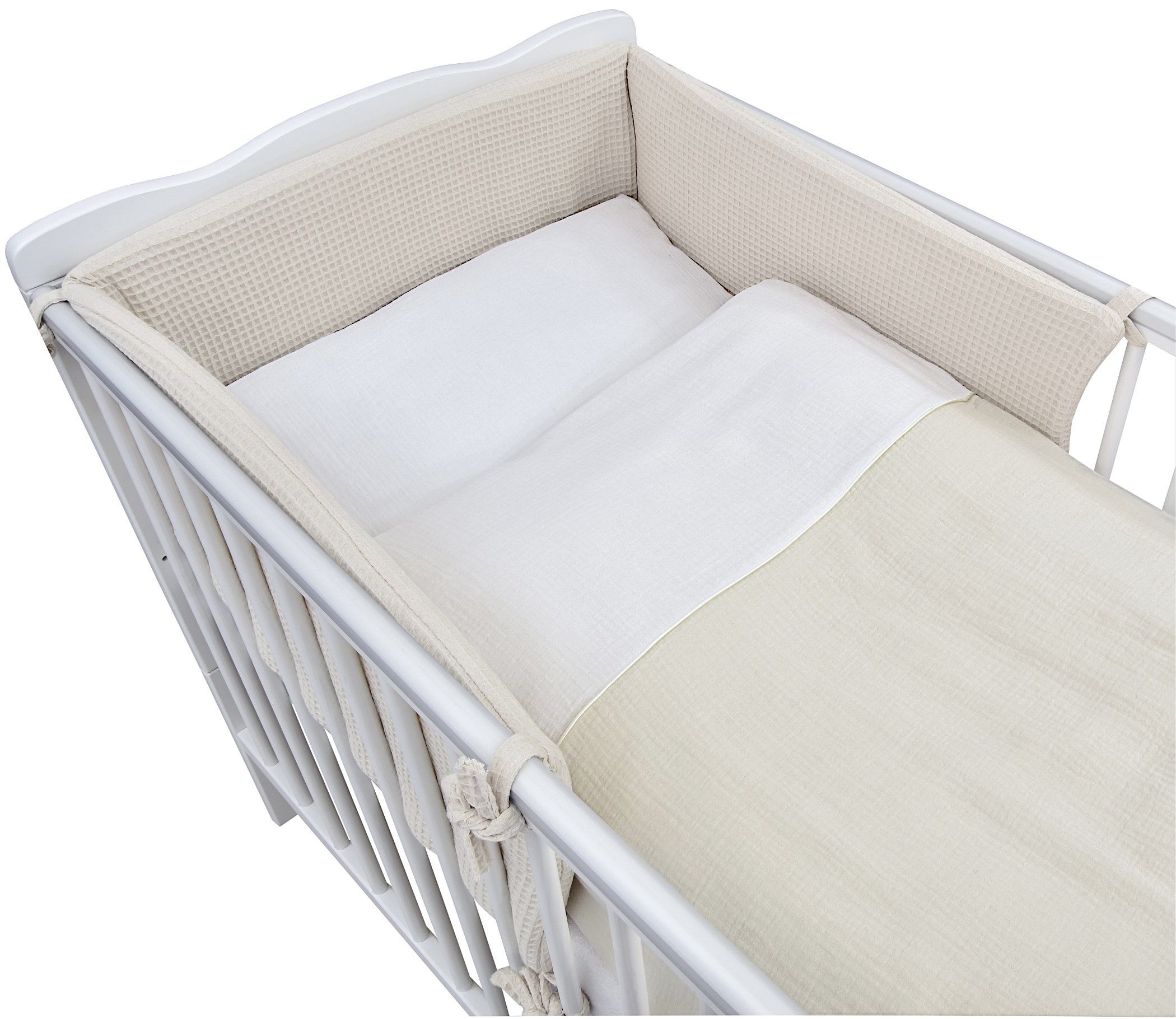 Baby-Delux Komplettbett Babybett Jack Komplettset Beißschienen Musselin, 10-tlg., Kinderbett 70x140 cm weiß, Bettset verschiedene Designs