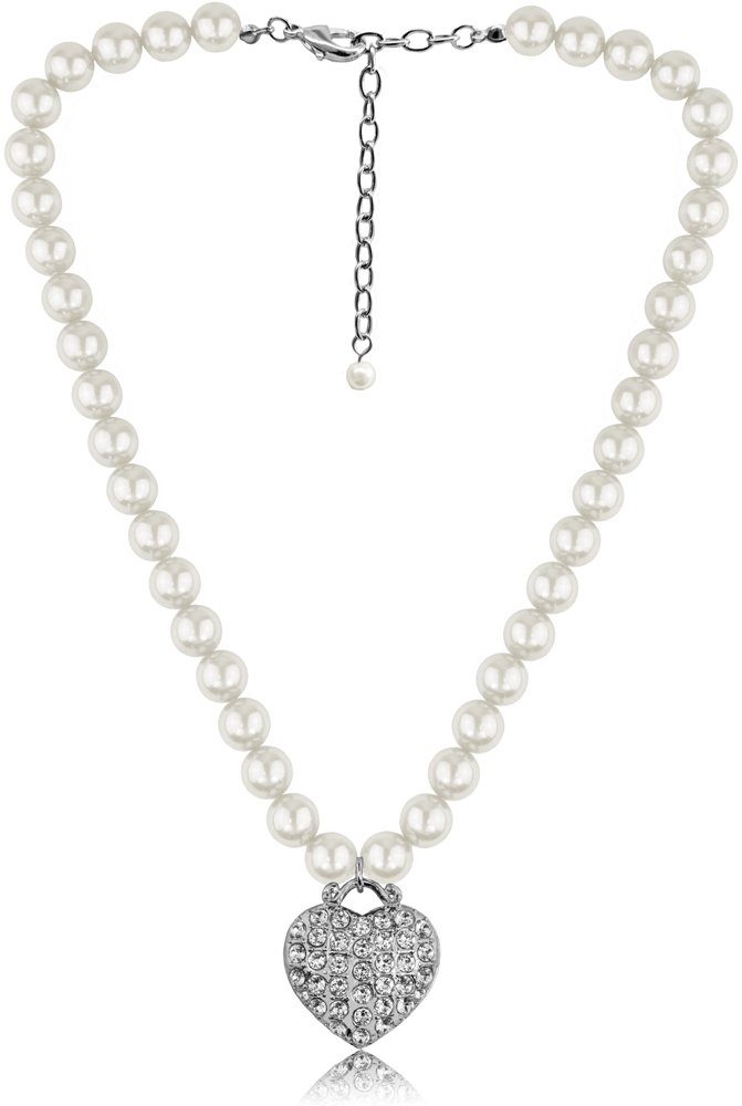 LUISIA® Perlenkette Perlen Halskette mit Strass Herz und Kristallen von Swa günstig online kaufen