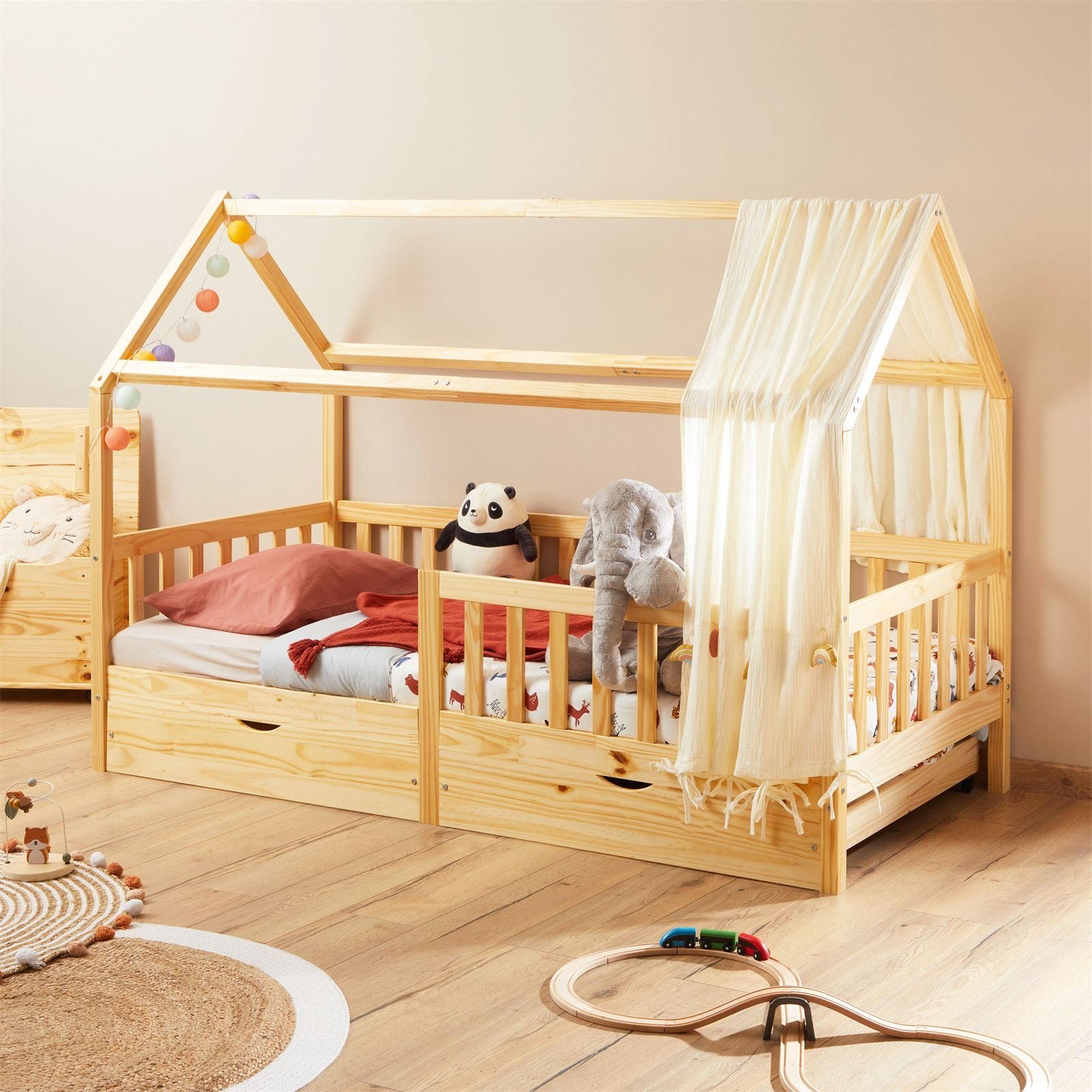 IDIMEX Kinderbett NUNA, Hausbett Bett Kiefer Tippibett 90 200 natu Montessoribett x Kinderbett natur