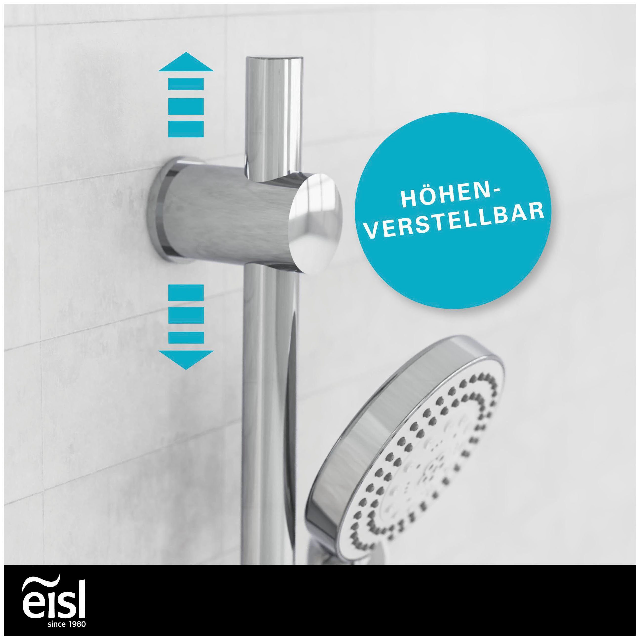 Eisl Stangenbrause-Set, Höhe 72,5 cm, 8 Strahlart(en), Duschkopf mit Schlauch und Halterung, Handbrause mit 8 Funktionen