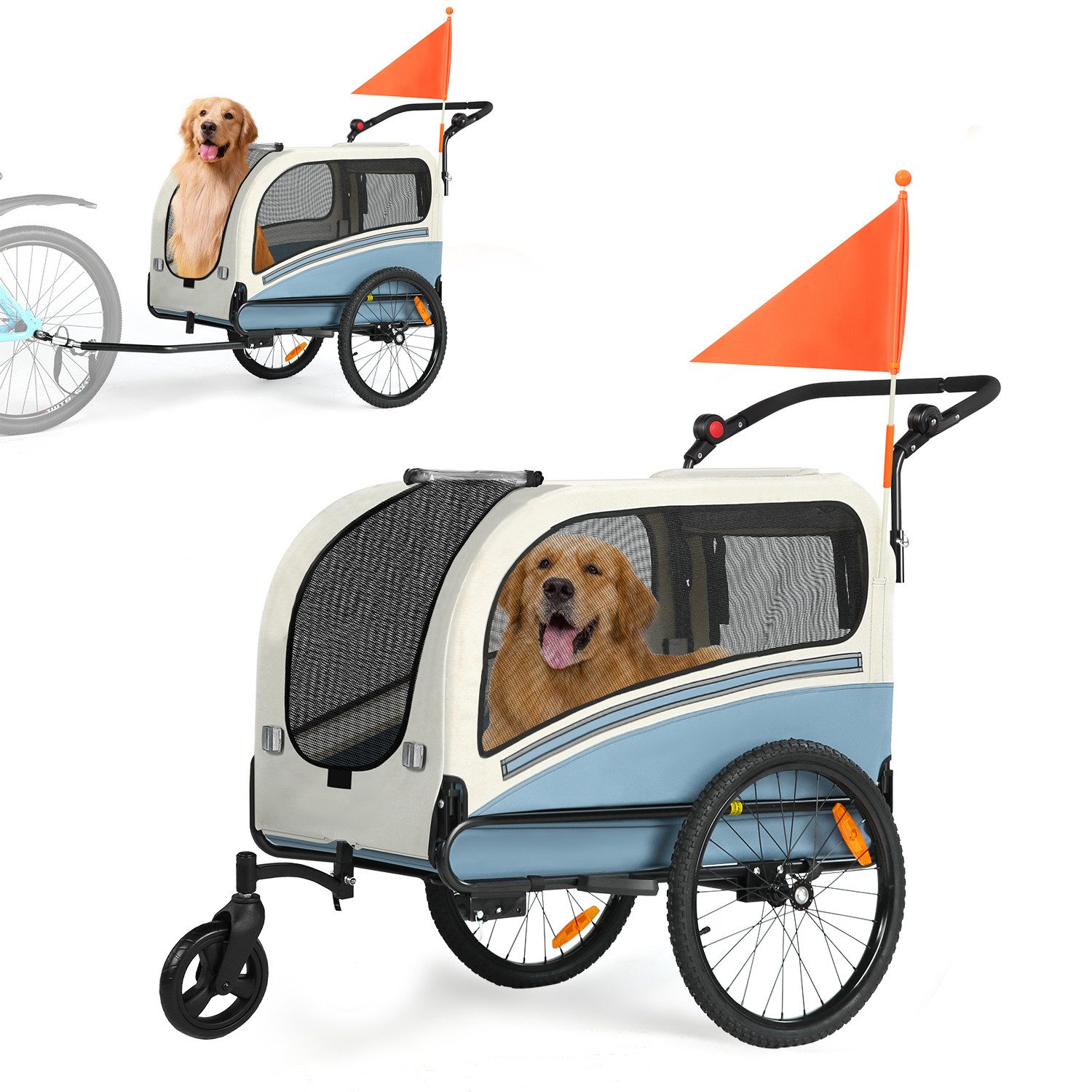 FANNOU Fahrradhundeanhänger 2 in1 Fahrradanhänger Hunde, bis zu 50 kg tragen, Haustier Transportwagen Anhänger für Jogger und Fahrrad Kann